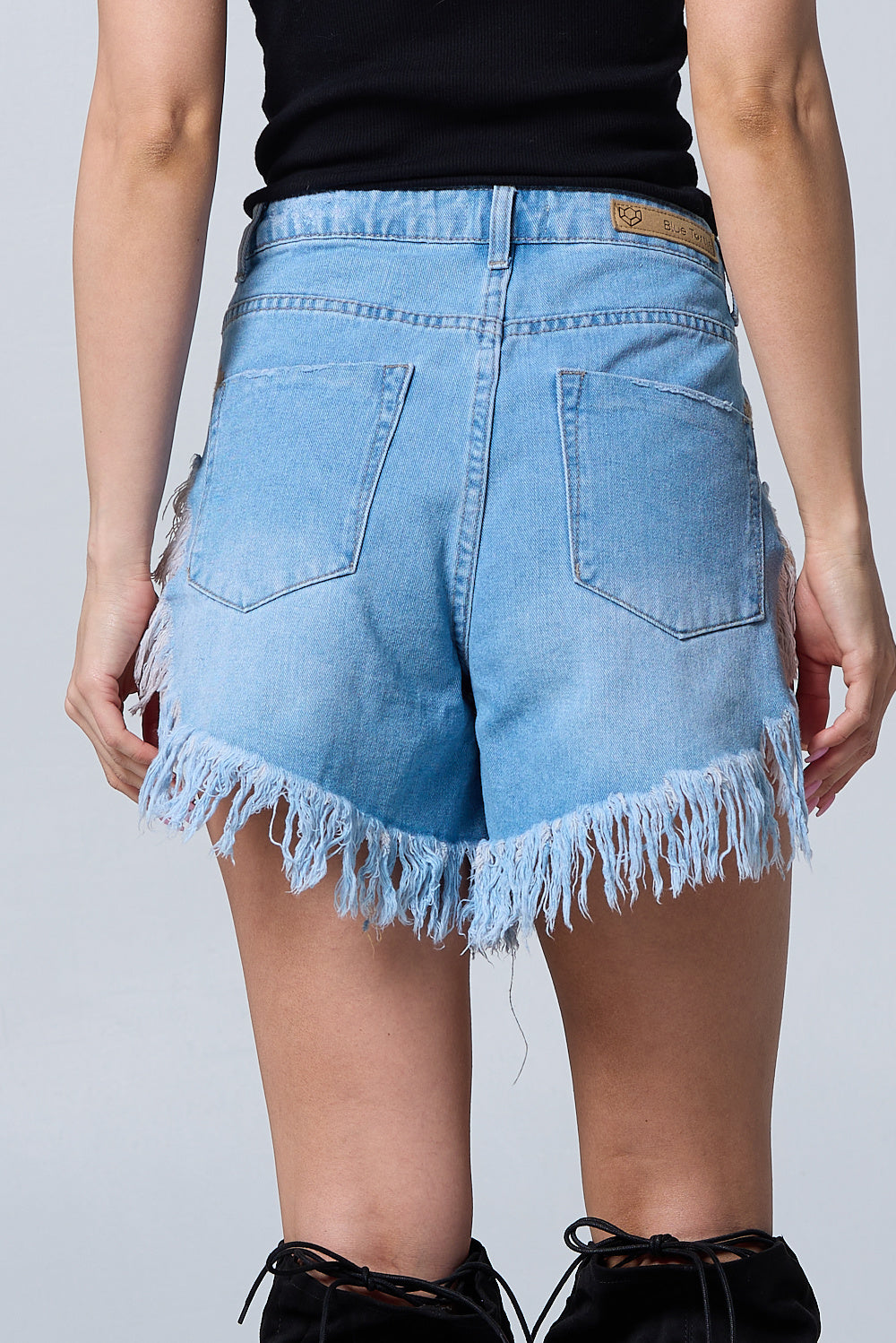 High Rise Super Frayed Side Cut Denim Short AS5003 Light