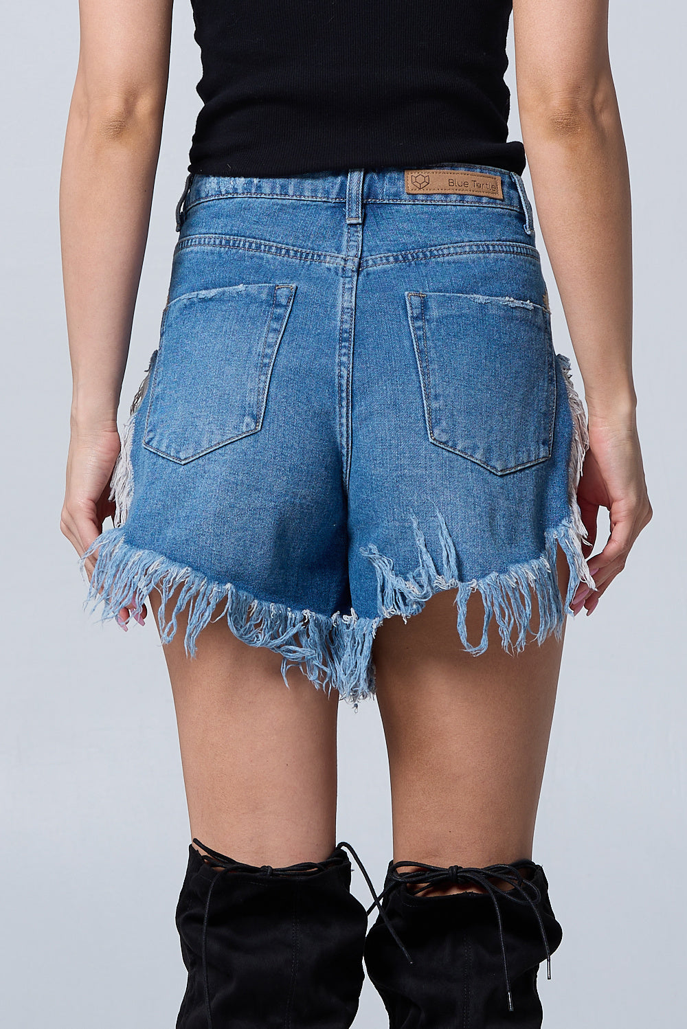 High Rise Super Frayed Side Cut Denim Short AS5003 Light