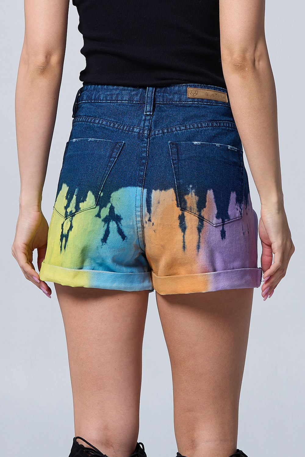 High Rise Multicolor Paint Dip Dyed Denim Short AS5004 Dark