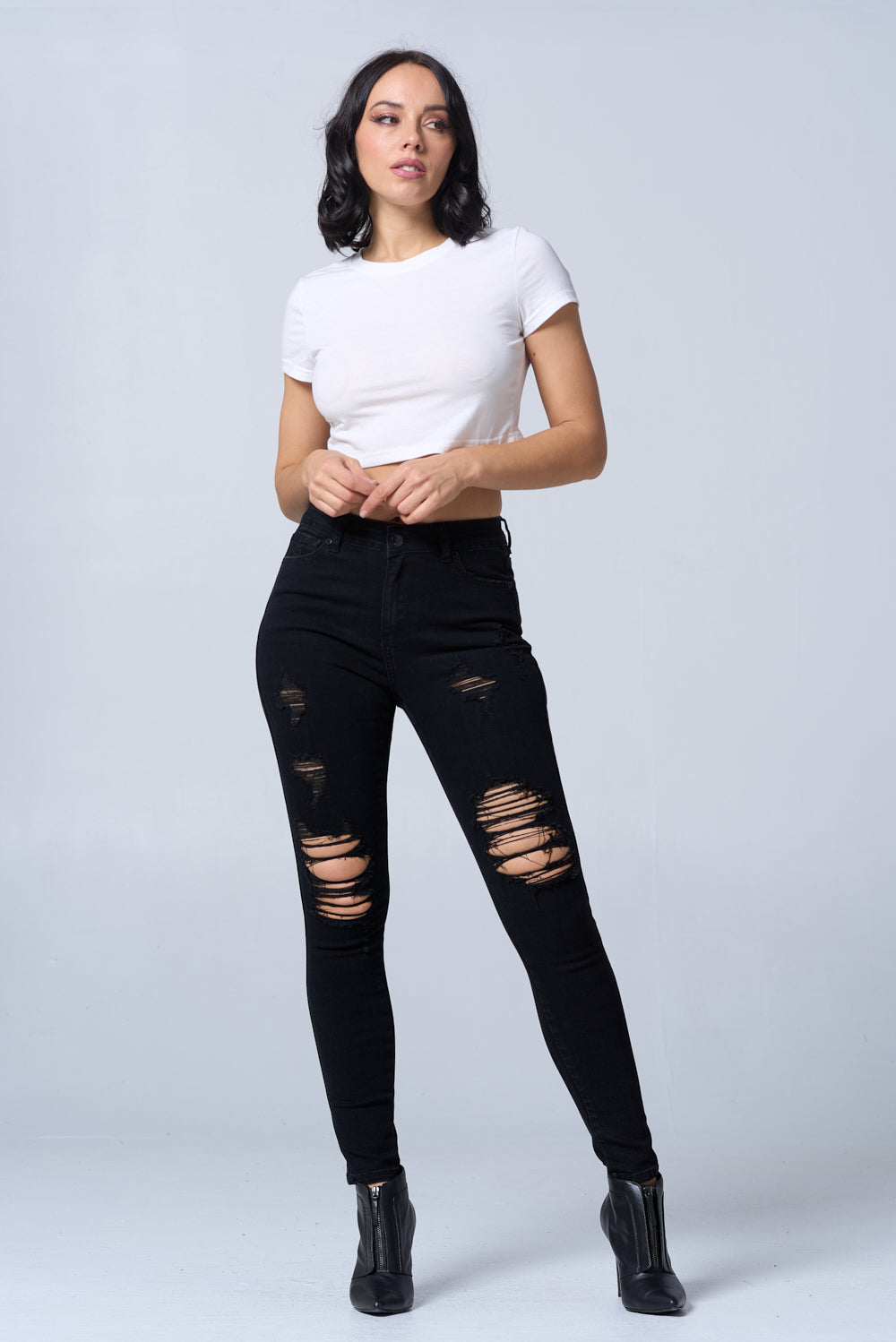 Distressed High Waisted Skinny Jeans Extreme Stretch Dark RH2212