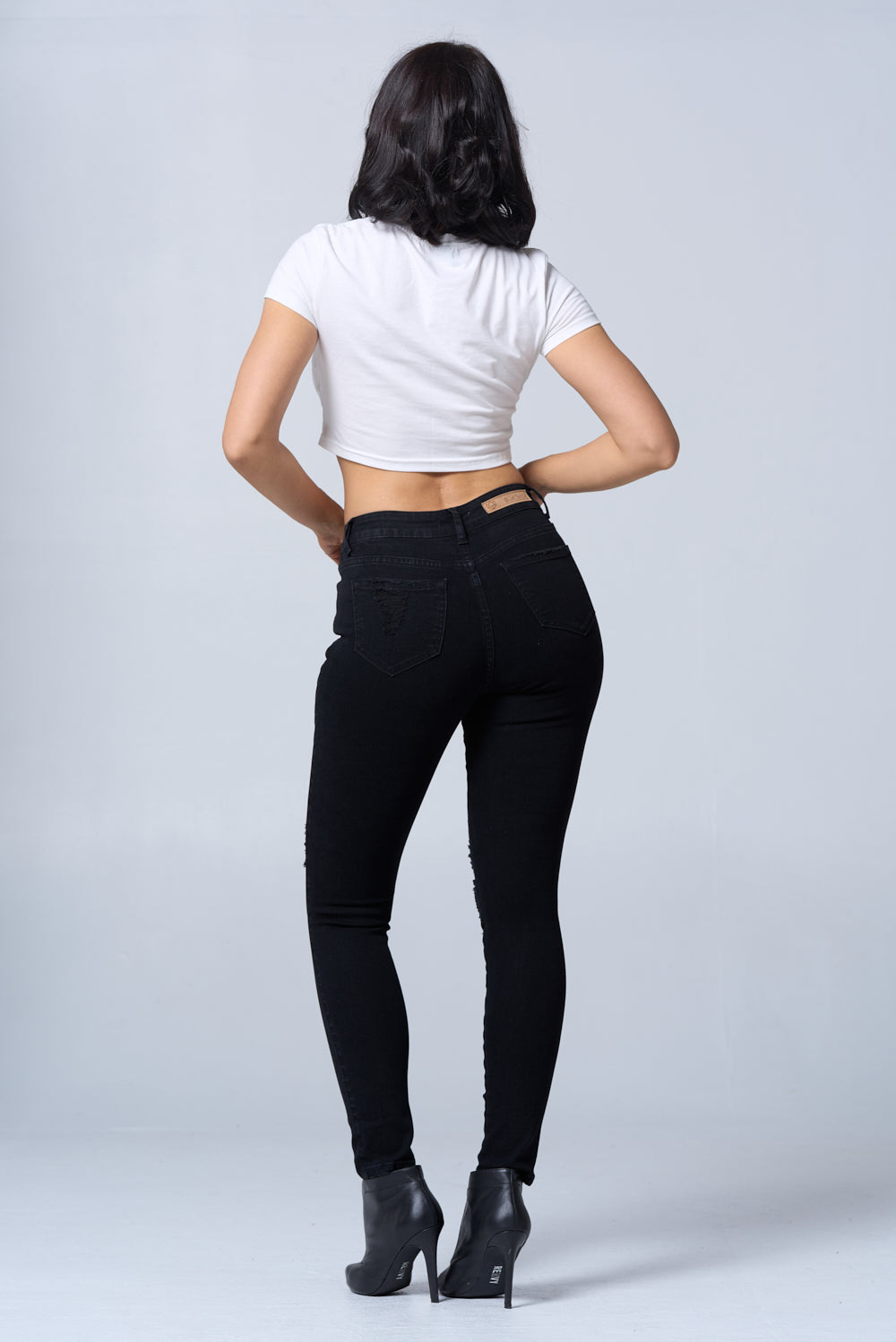 Distressed High Waisted Skinny Jeans Extreme Stretch Dark RH2212