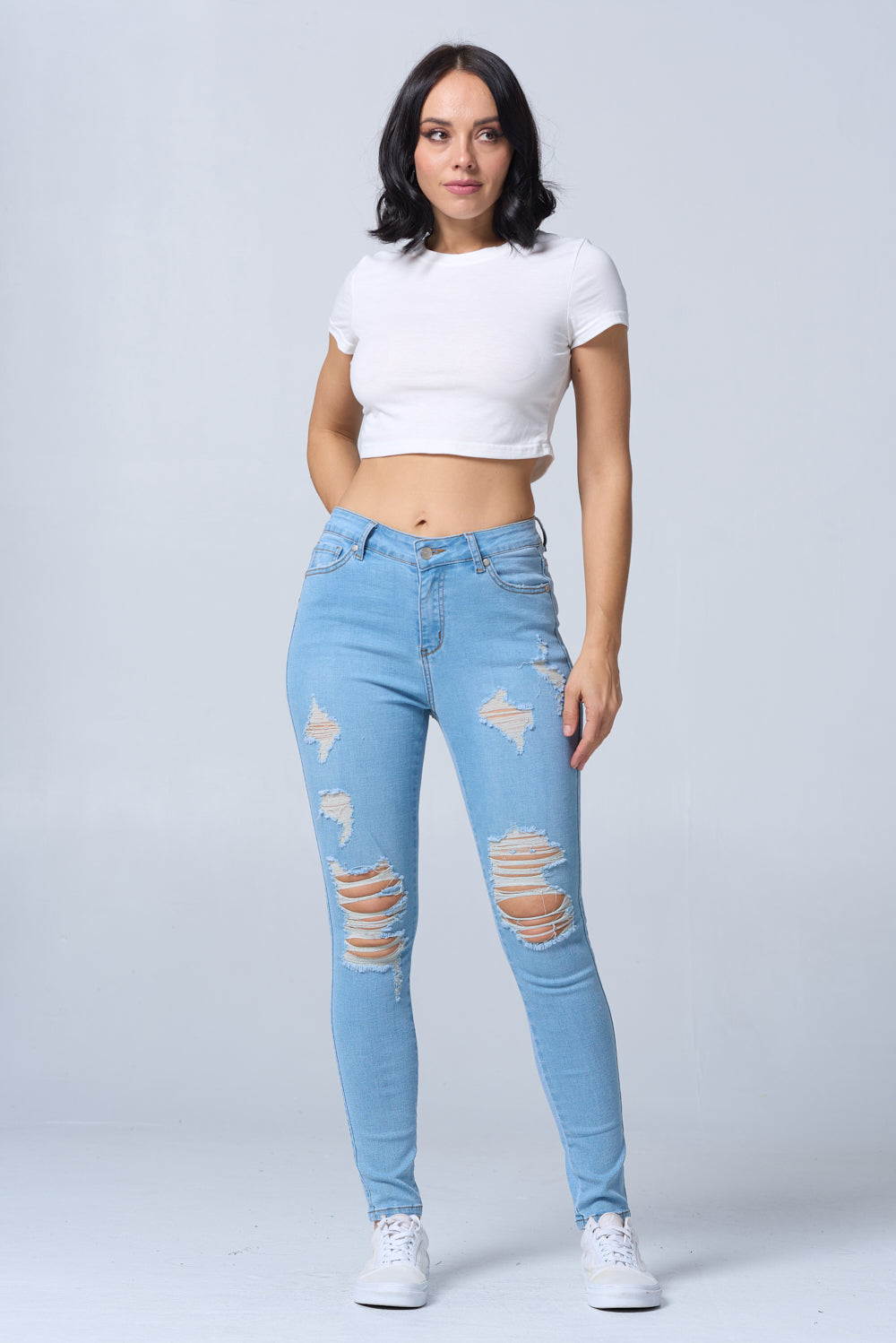 Distressed High Waisted Skinny Jeans Extreme Stretch Dark RH2212