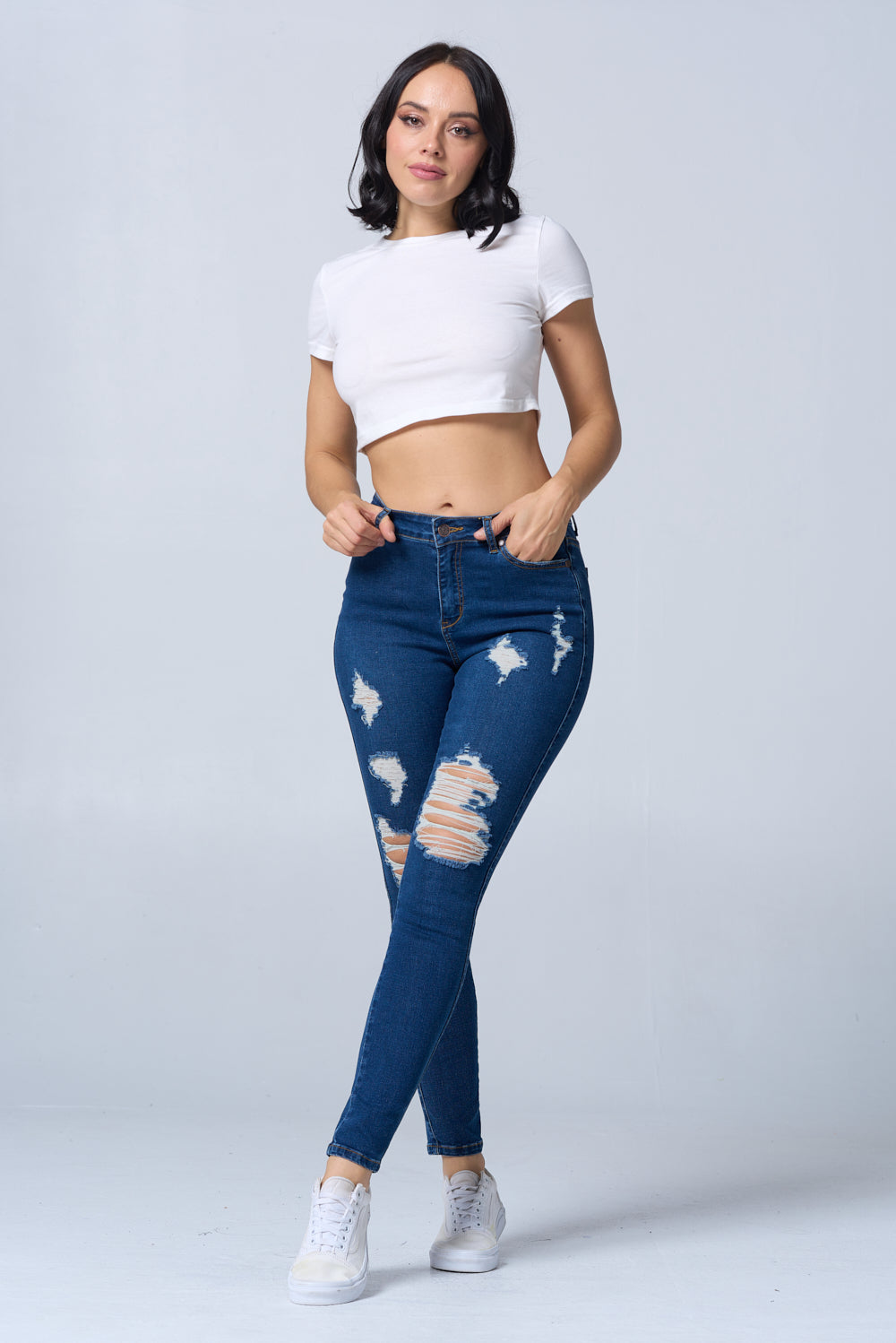 Distressed High Waisted Skinny Jeans Extreme Stretch Dark RH2212