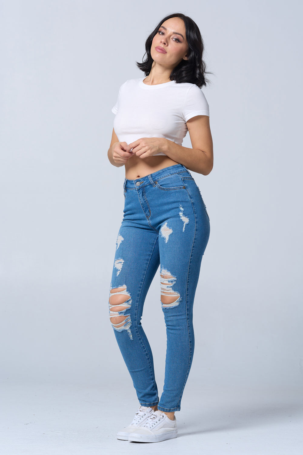 Distressed High Waisted Skinny Jeans Extreme Stretch Dark RH2212