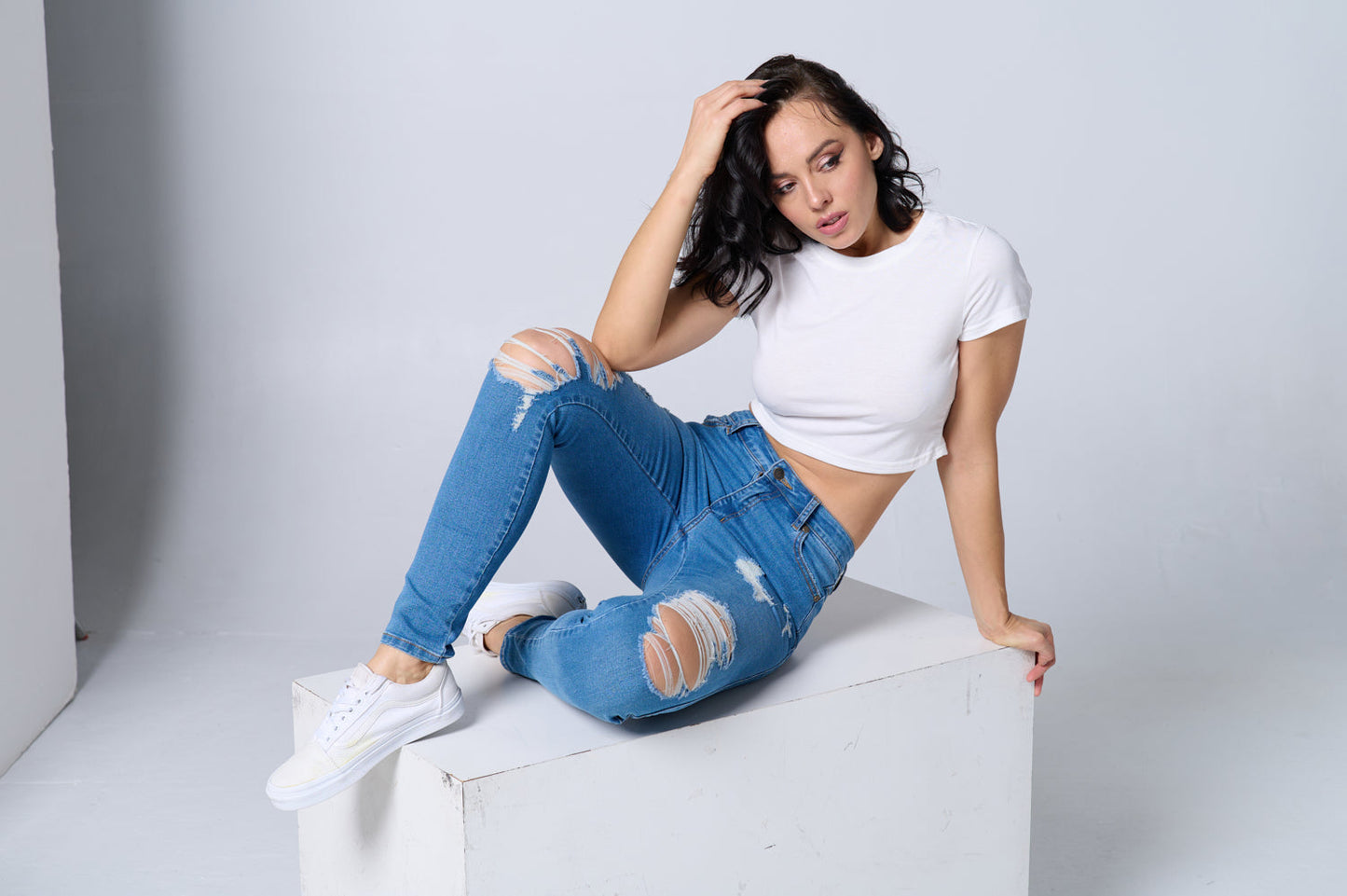 Distressed High Waisted Skinny Jeans Extreme Stretch Dark RH2212