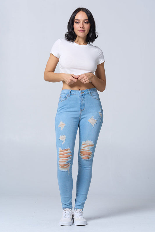Distressed High Waisted Skinny Jeans Extreme Stretch Light RH2212