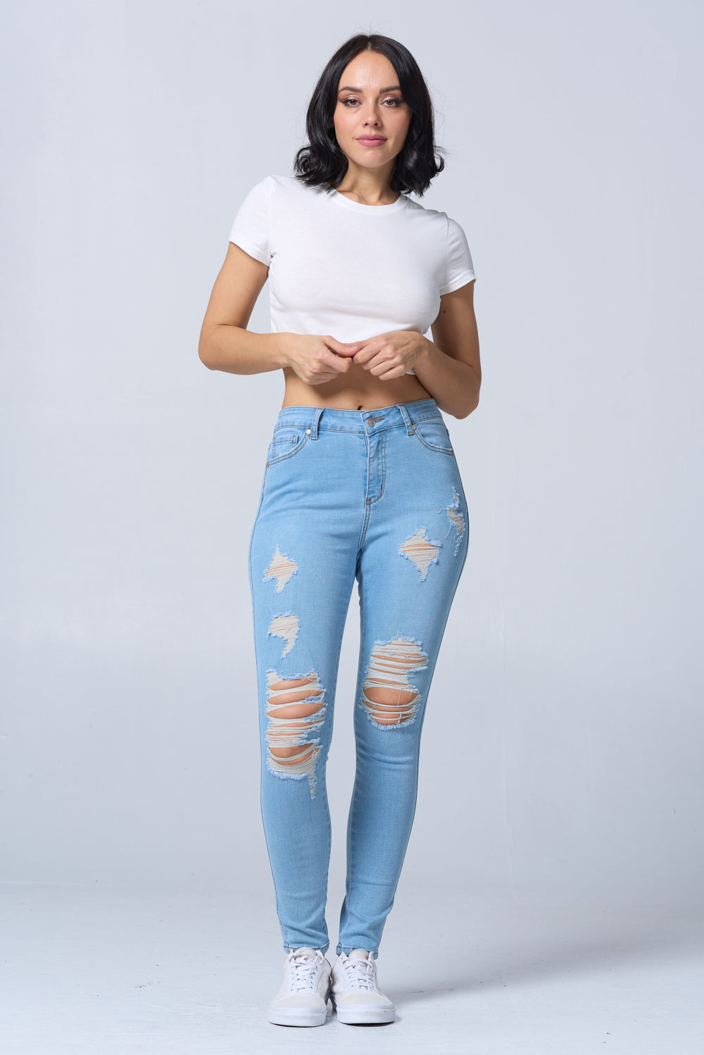Distressed High Waisted Skinny Jeans Extreme Stretch Dark RH2212