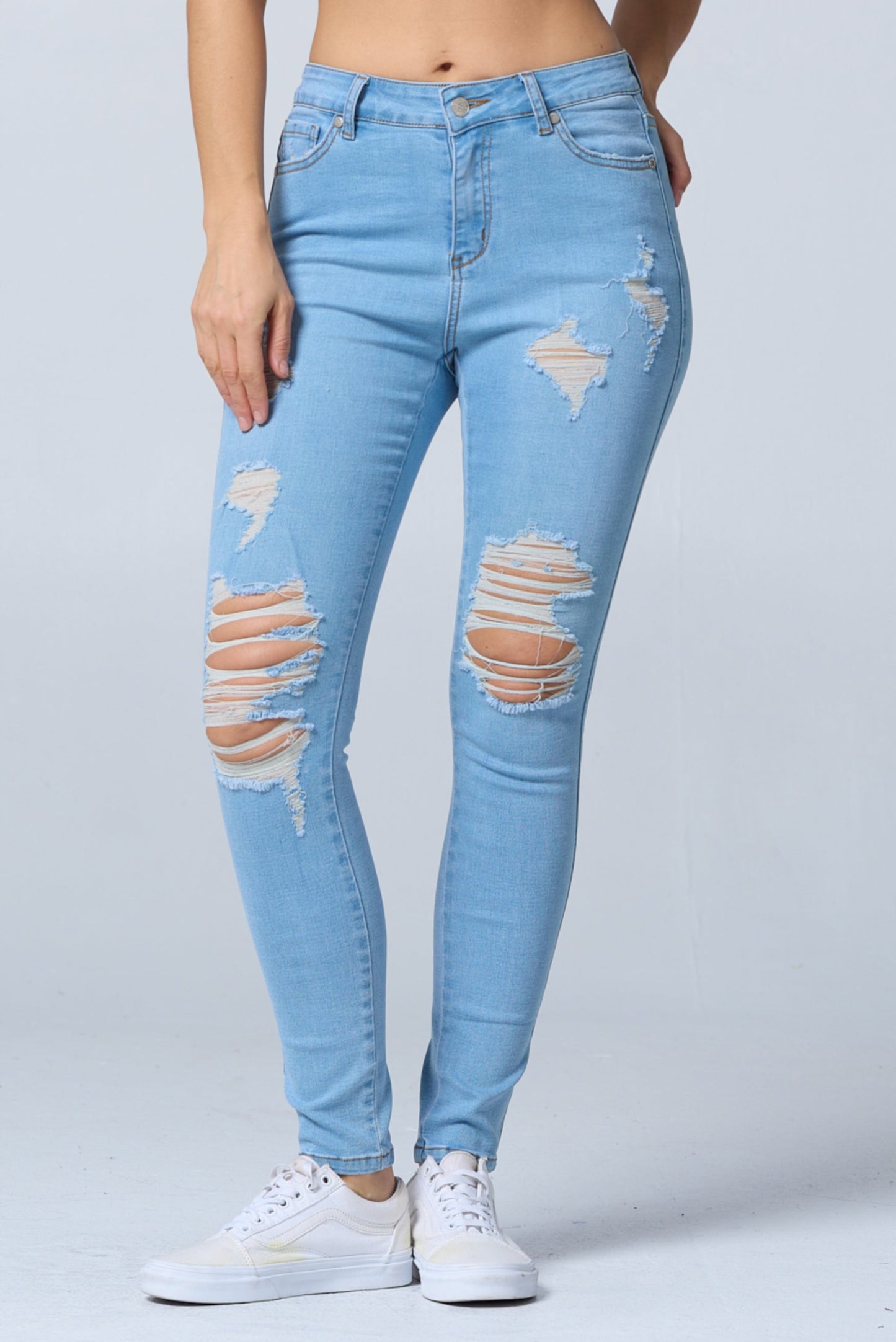Distressed High Waisted Skinny Jeans Extreme Stretch Dark RH2212
