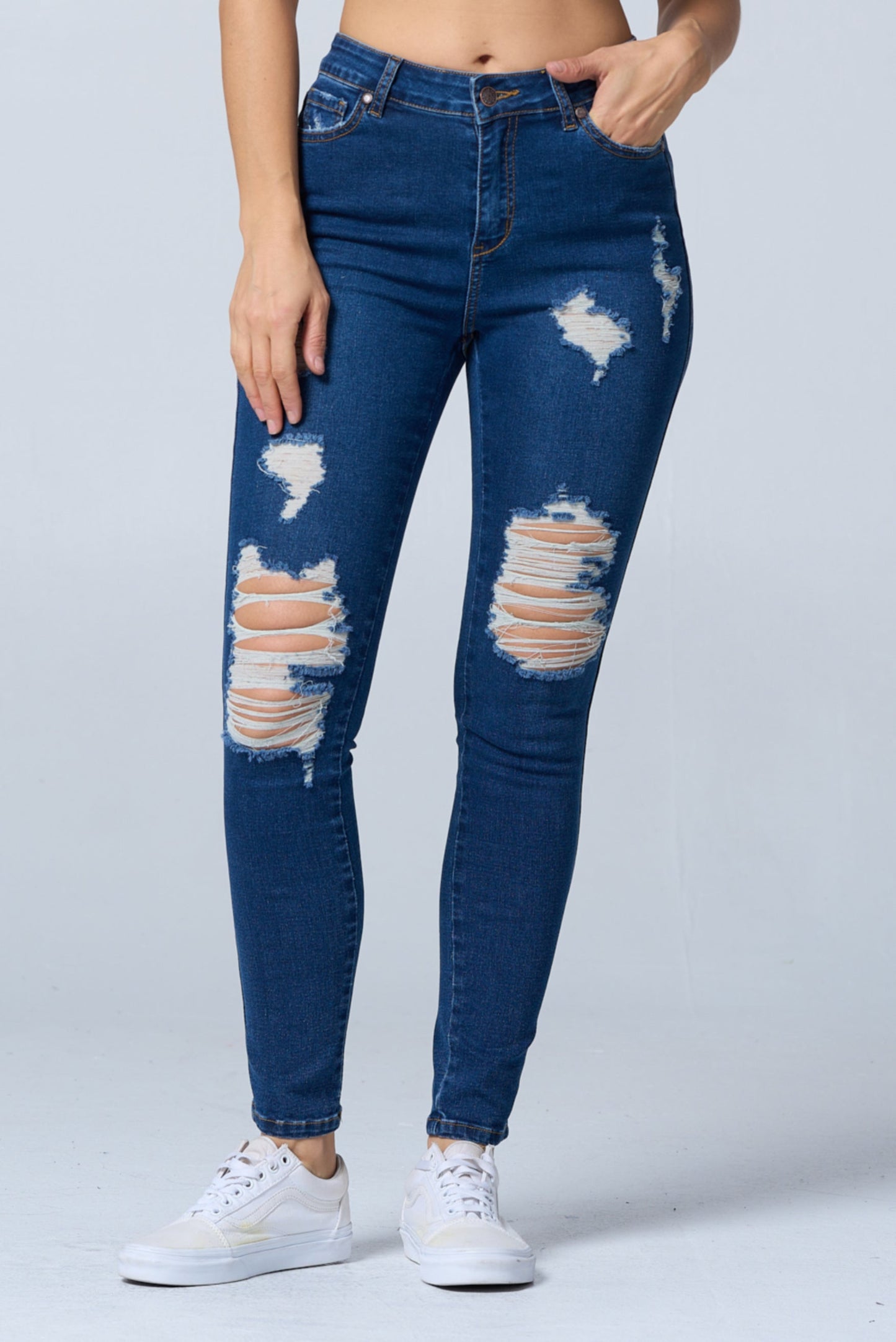 Distressed High Waisted Skinny Jeans Extreme Stretch Dark RH2212