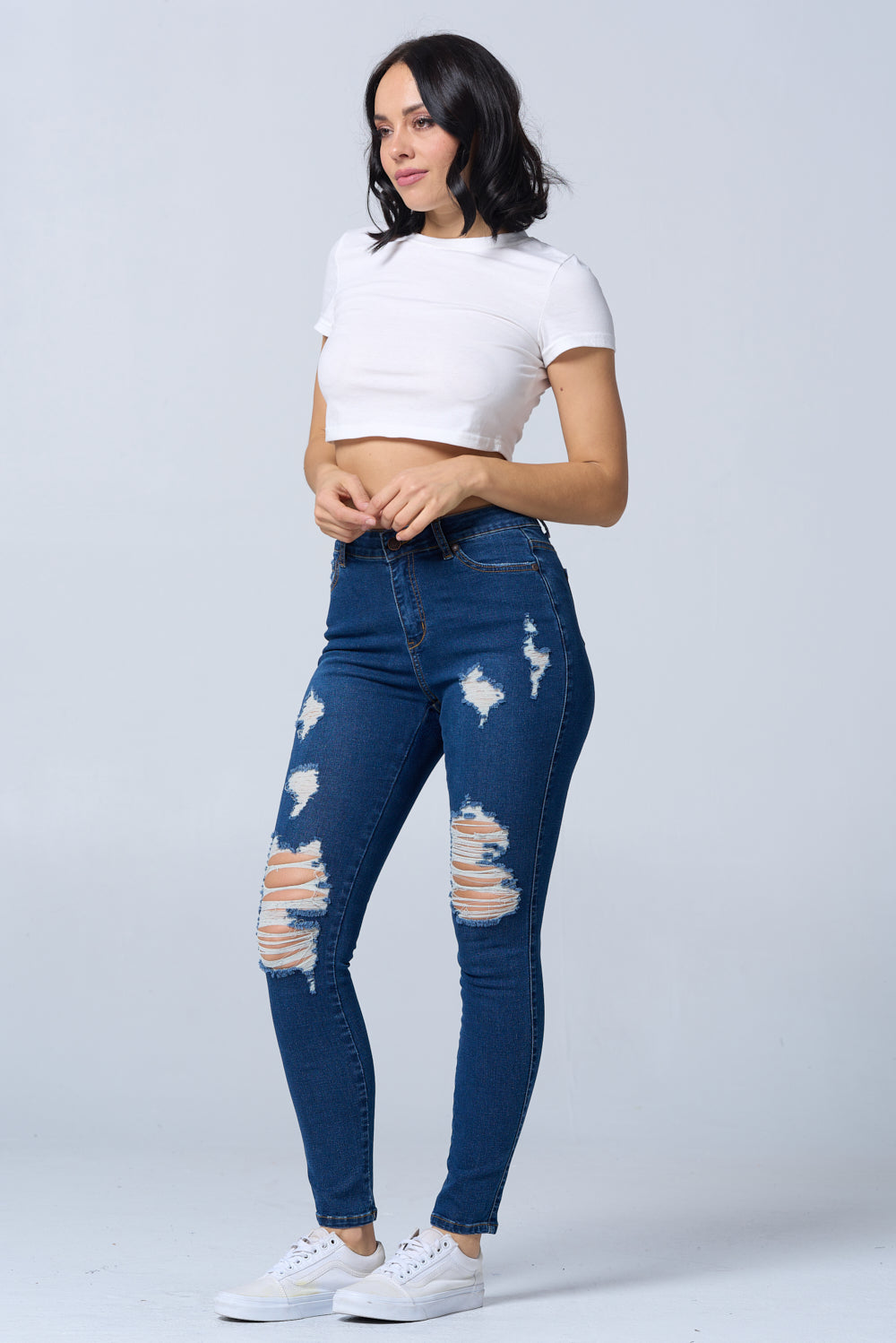 Distressed High Waisted Skinny Jeans Extreme Stretch Dark RH2212