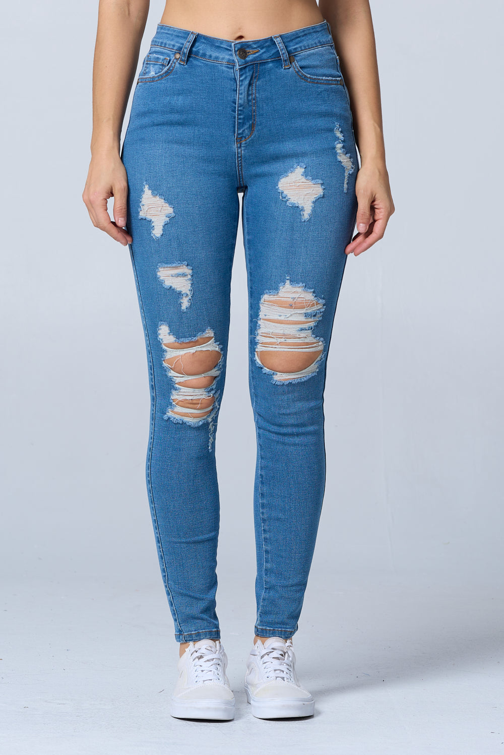 Distressed High Waisted Skinny Jeans Extreme Stretch Dark RH2212