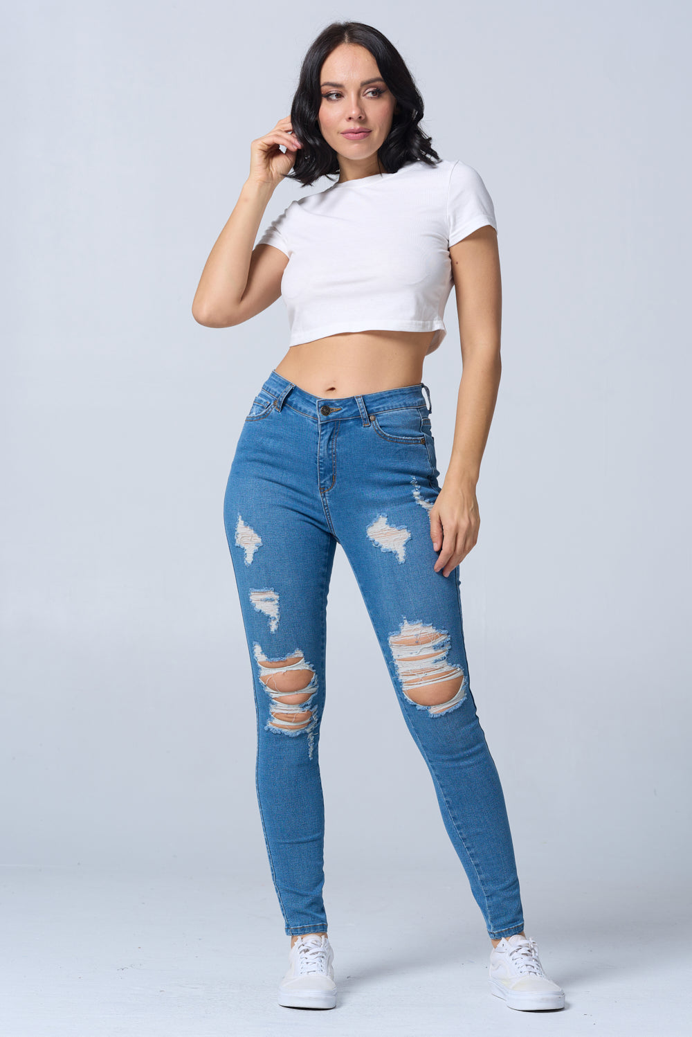 Distressed High Waisted Skinny Jeans Extreme Stretch Dark RH2212