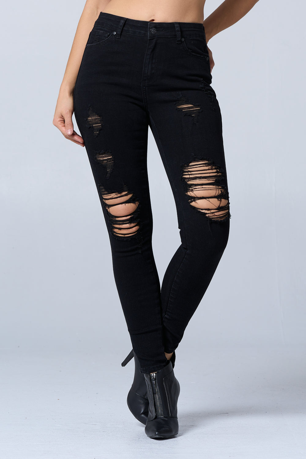 Distressed High Waisted Skinny Jeans Extreme Stretch Dark RH2212