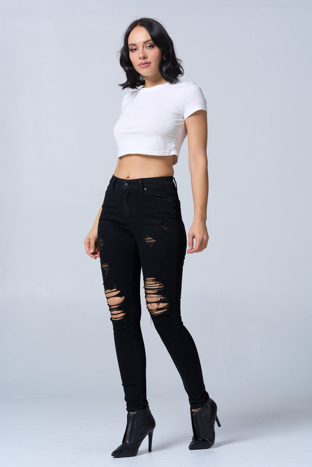 Distressed High Waisted Skinny Jeans Extreme Stretch Dark RH2212