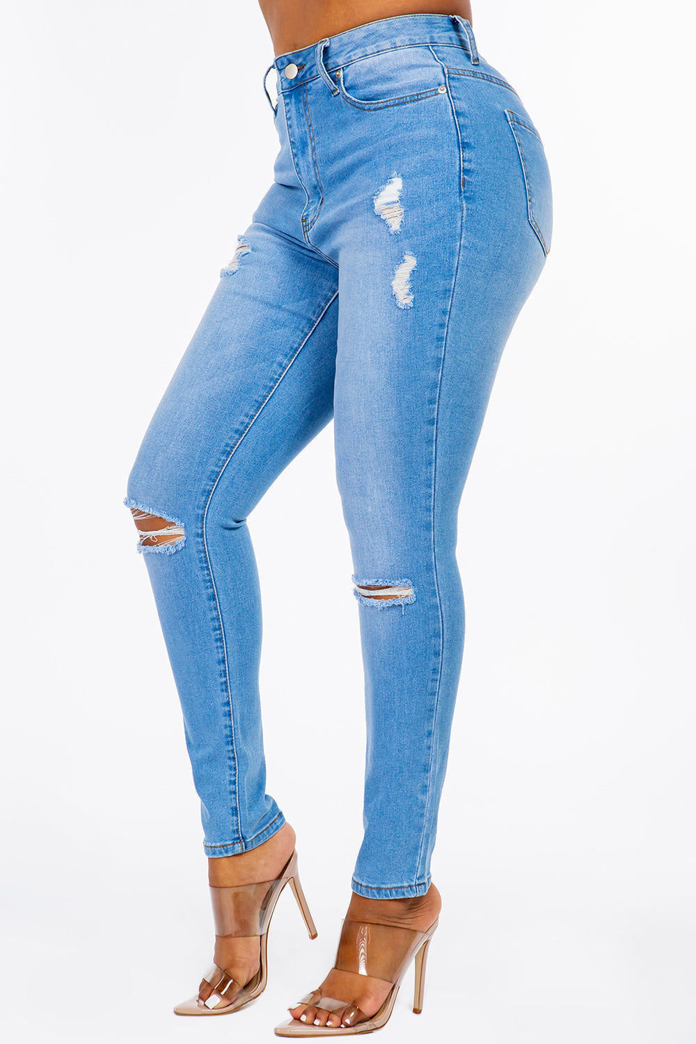 Extreme Stretch Distressed High Rise Skinny Jeans Dark YH2212