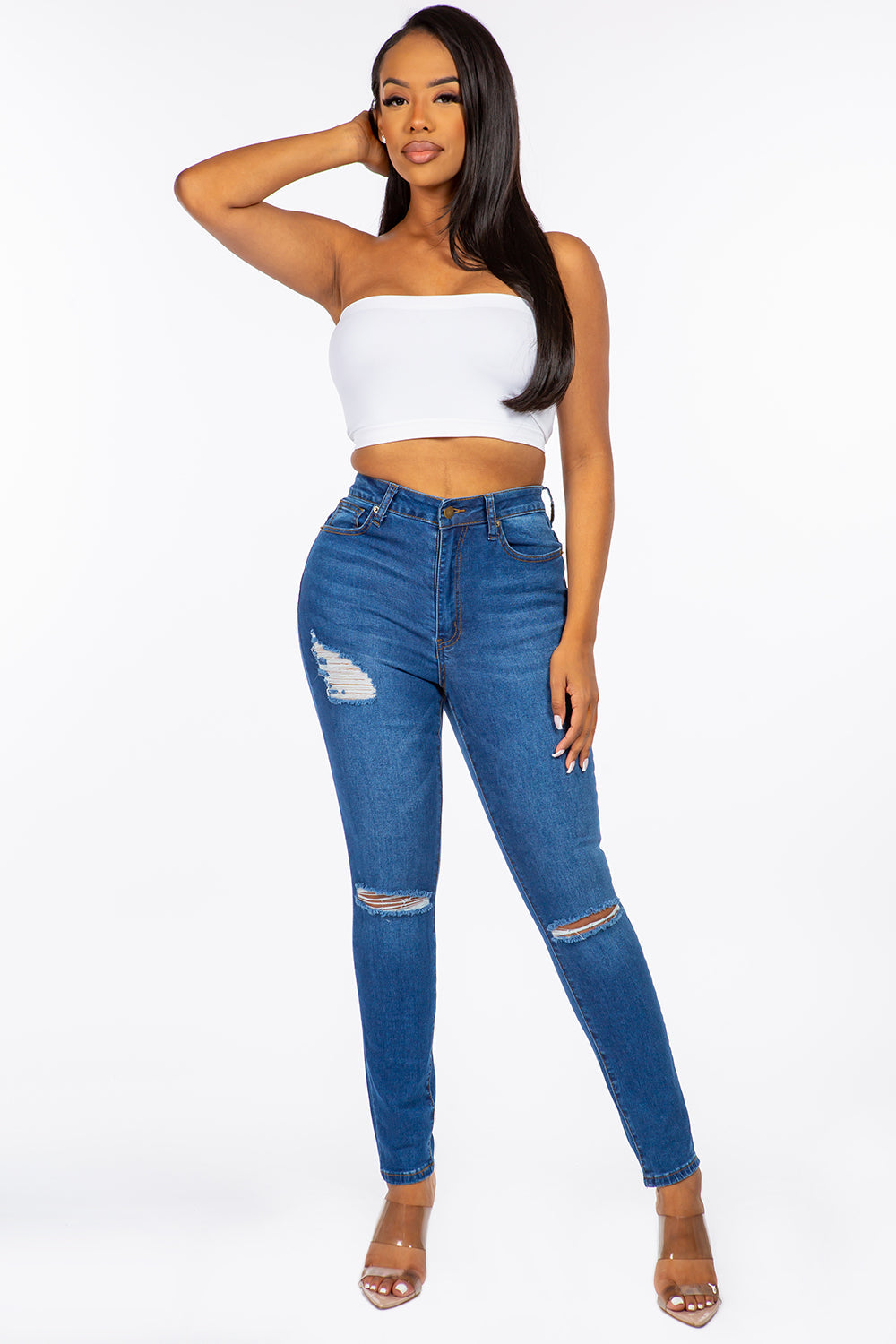 Extreme Stretch Distressed High Rise Skinny Jeans Medium YH2212