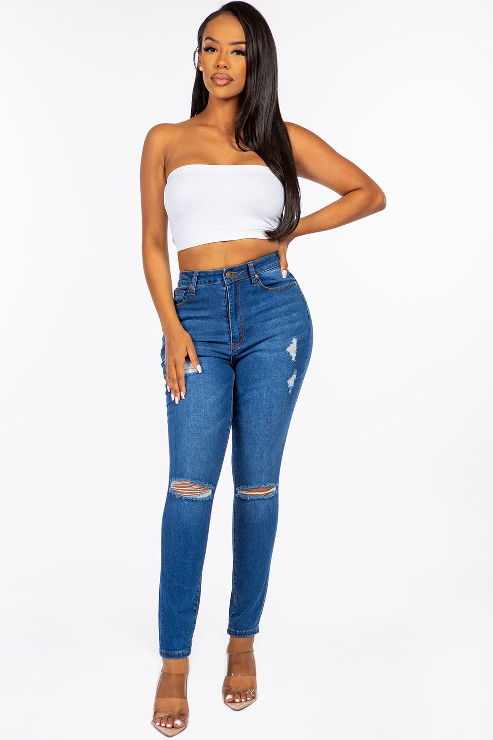 Extreme Stretch Distressed High Rise Skinny Jeans Medium YH2212