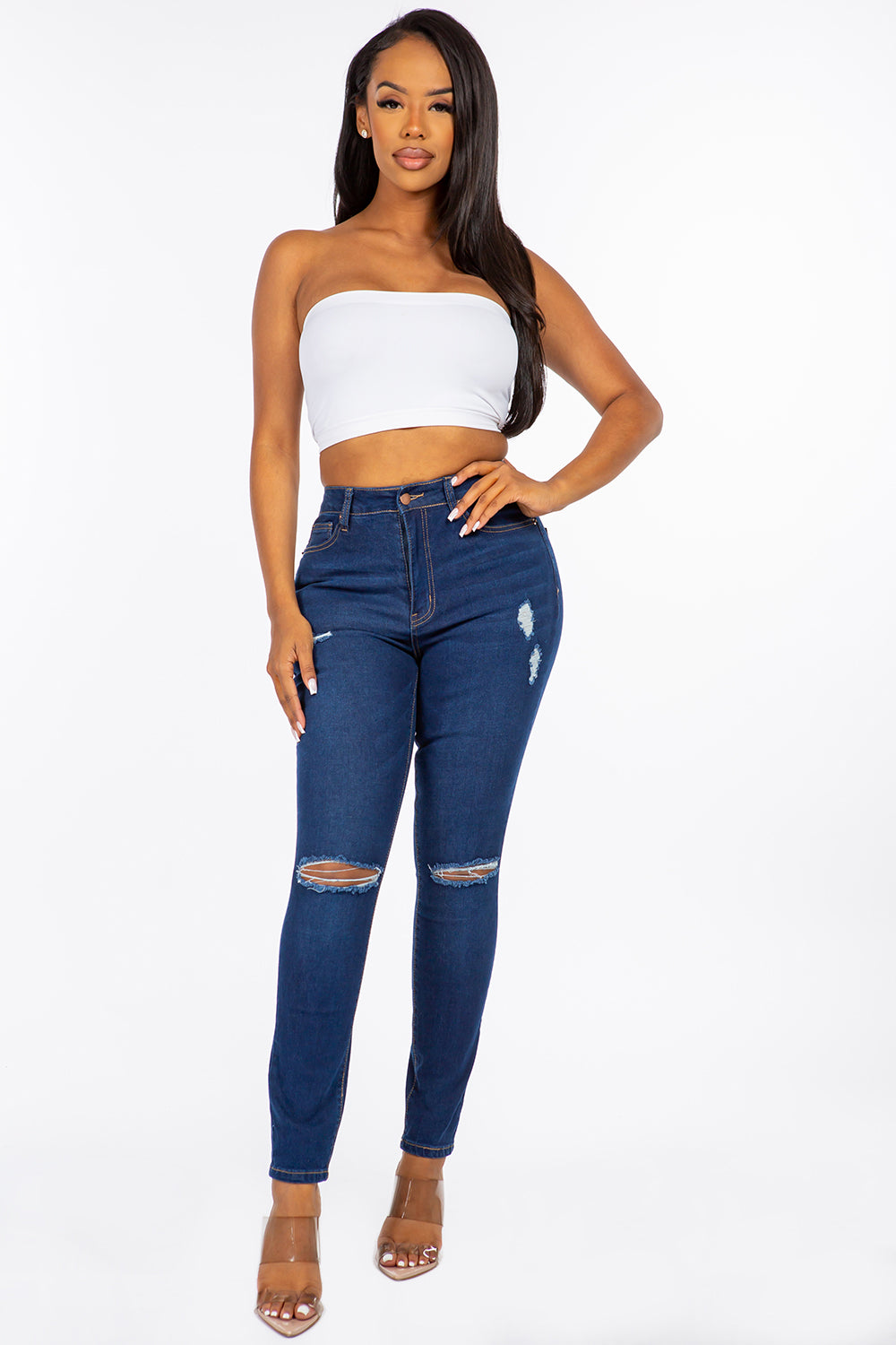 Extreme Stretch Distressed High Rise Skinny Jeans Light YH2212
