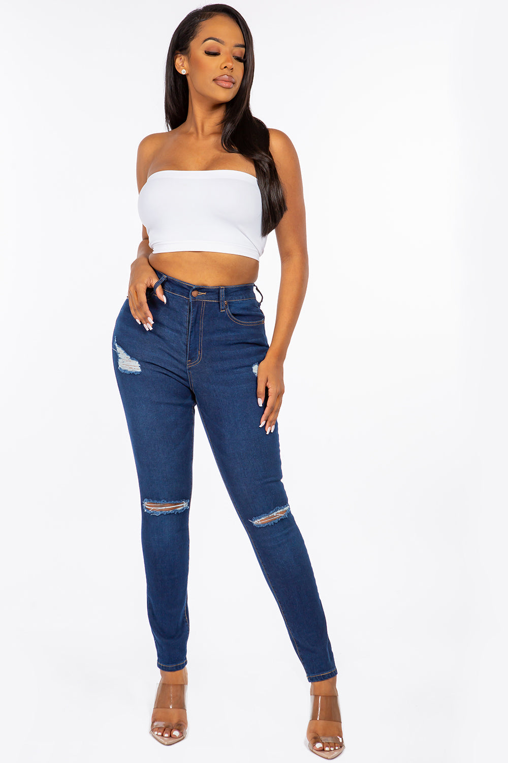 Extreme Stretch Distressed High Rise Skinny Jeans Medium YH2212