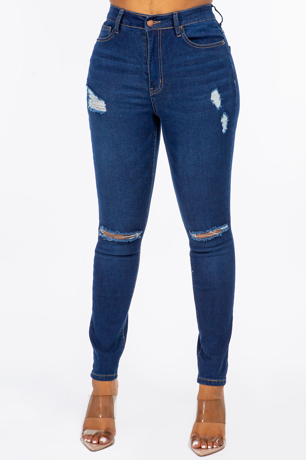 Extreme Stretch Distressed High Rise Skinny Jeans Medium YH2212