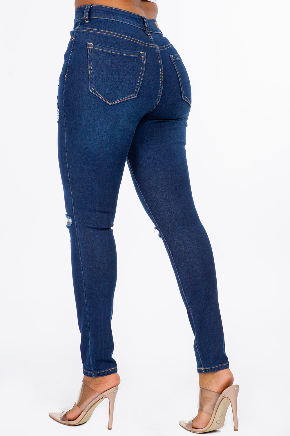 Extreme Stretch Distressed High Rise Skinny Jeans Dark YH2212