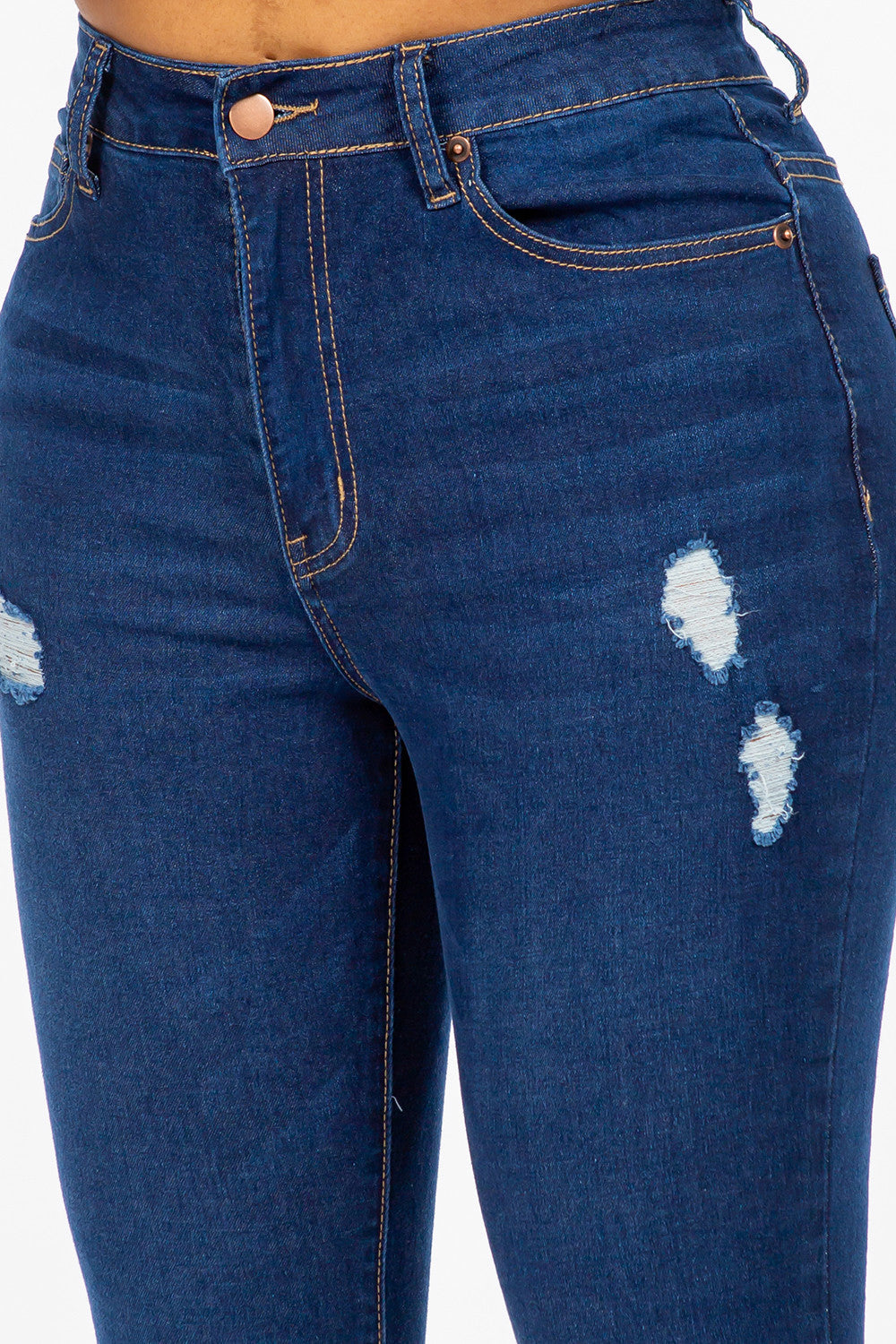 Extreme Stretch Distressed High Rise Skinny Jeans Dark YH2212