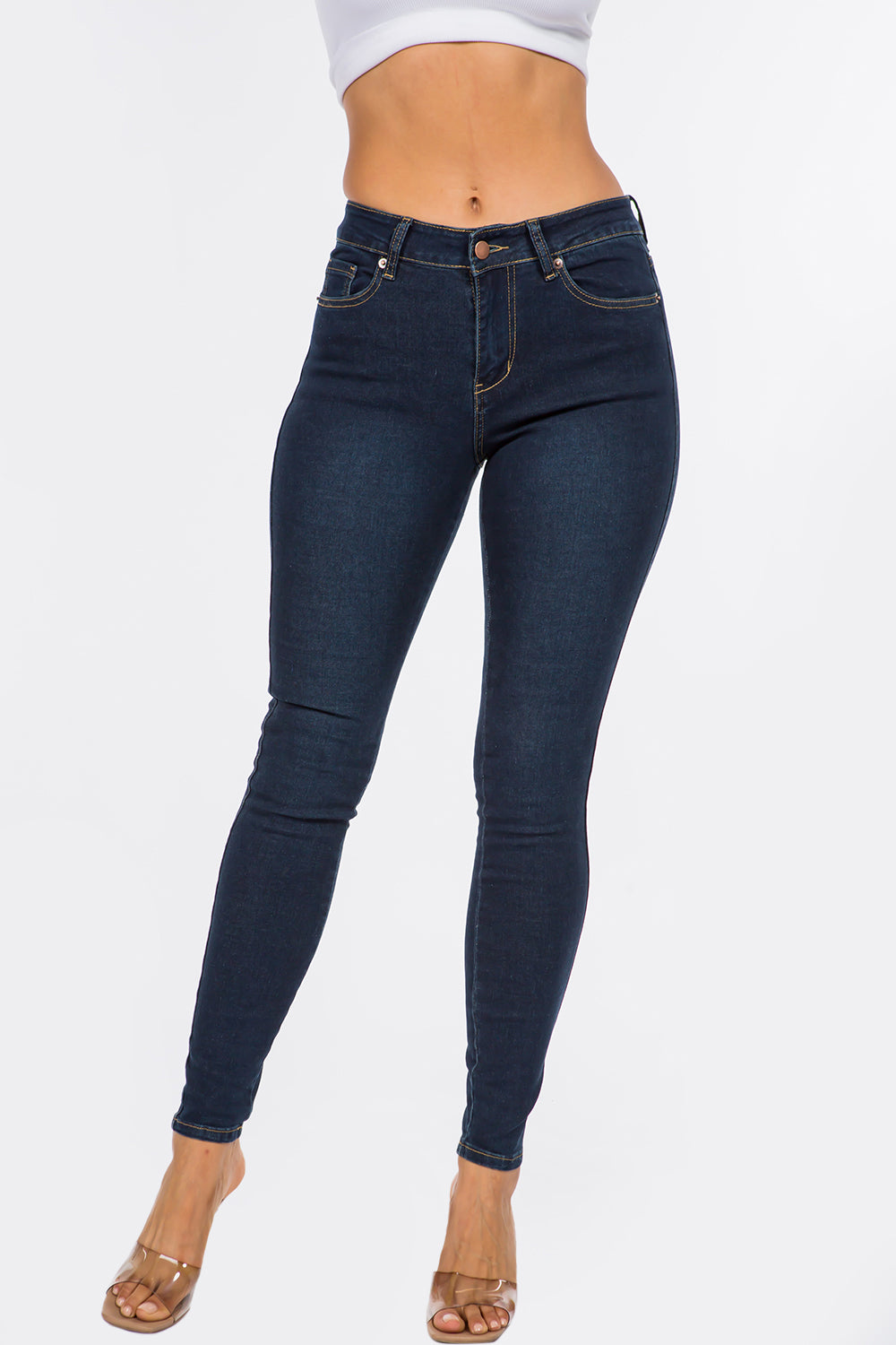 C&A Women's 5-Pocket Jeans Casual Straight Mid Rise / Mid Waist Cotton  Lycra® Stretch Denim, Denim Blue, 34W / 32L : : Fashion