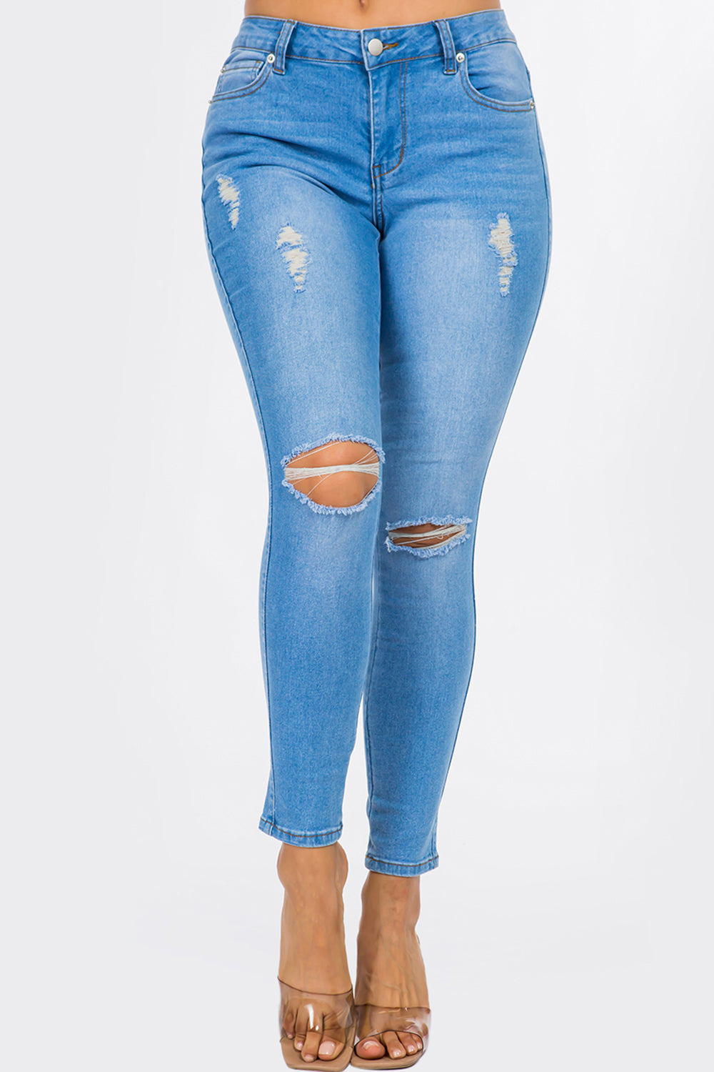 NEW Extreme Stretch Distressed Mid Rise Skinny Jean Dark YR2202