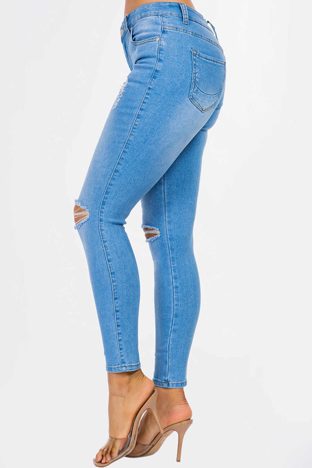 NEW Extreme Stretch Distressed Mid Rise Skinny Jean Dark YR2202
