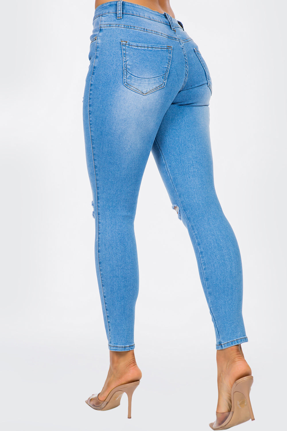 NEW Extreme Stretch Distressed Mid Rise Skinny Jean Dark YR2202