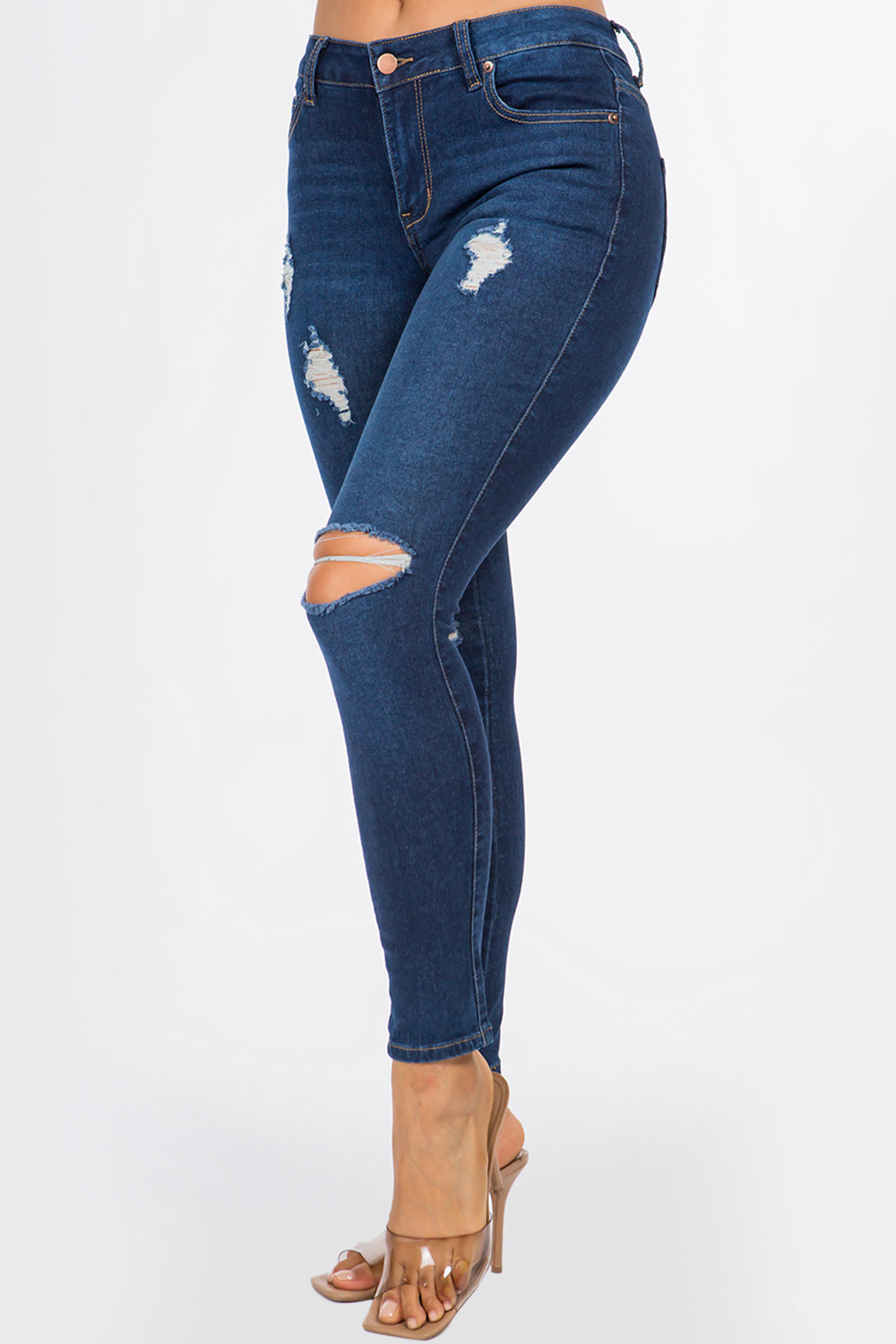 NEW Extreme Stretch Distressed Mid Rise Skinny Jean Dark YR2202
