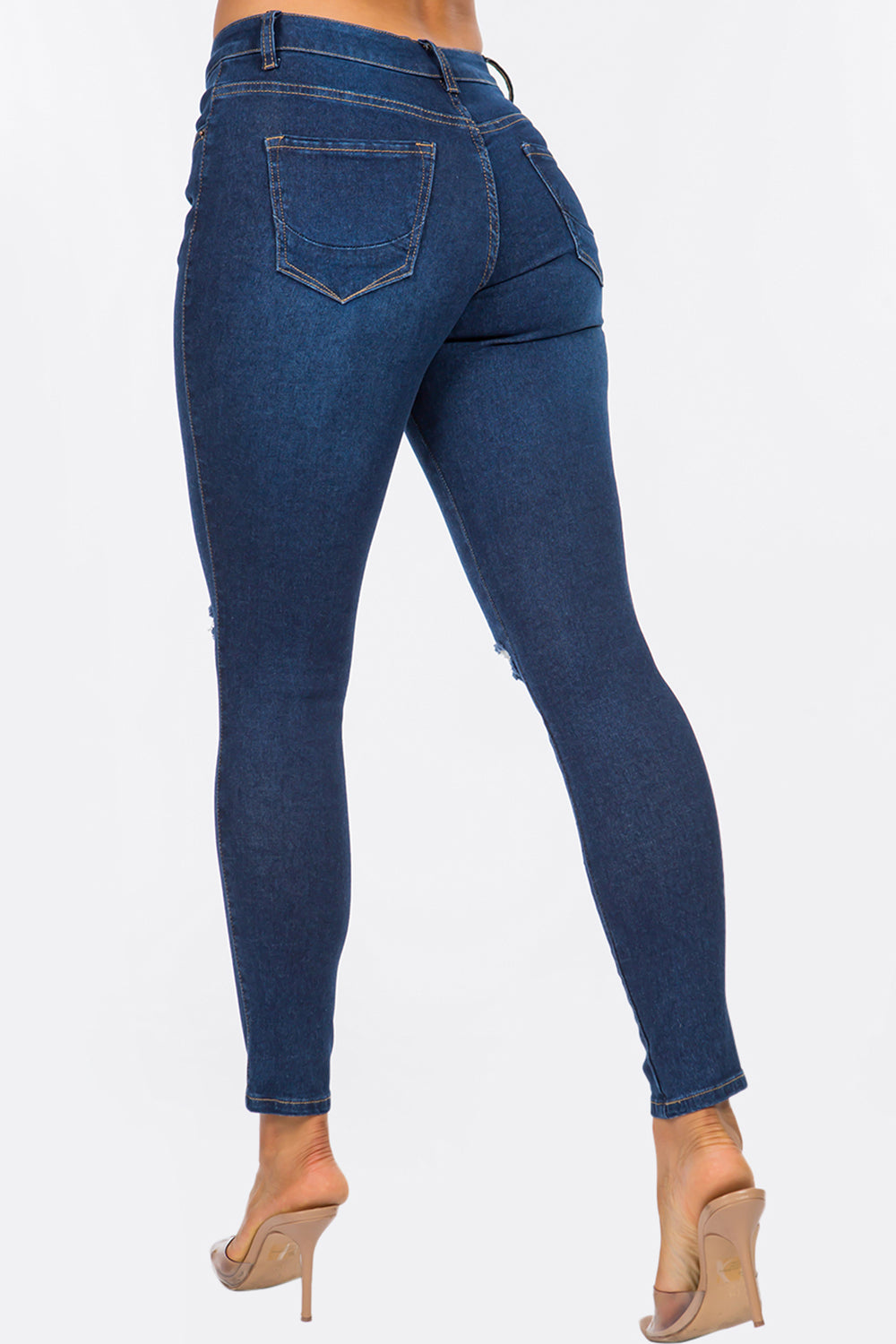 NEW Extreme Stretch Distressed Mid Rise Skinny Jean Dark YR2202
