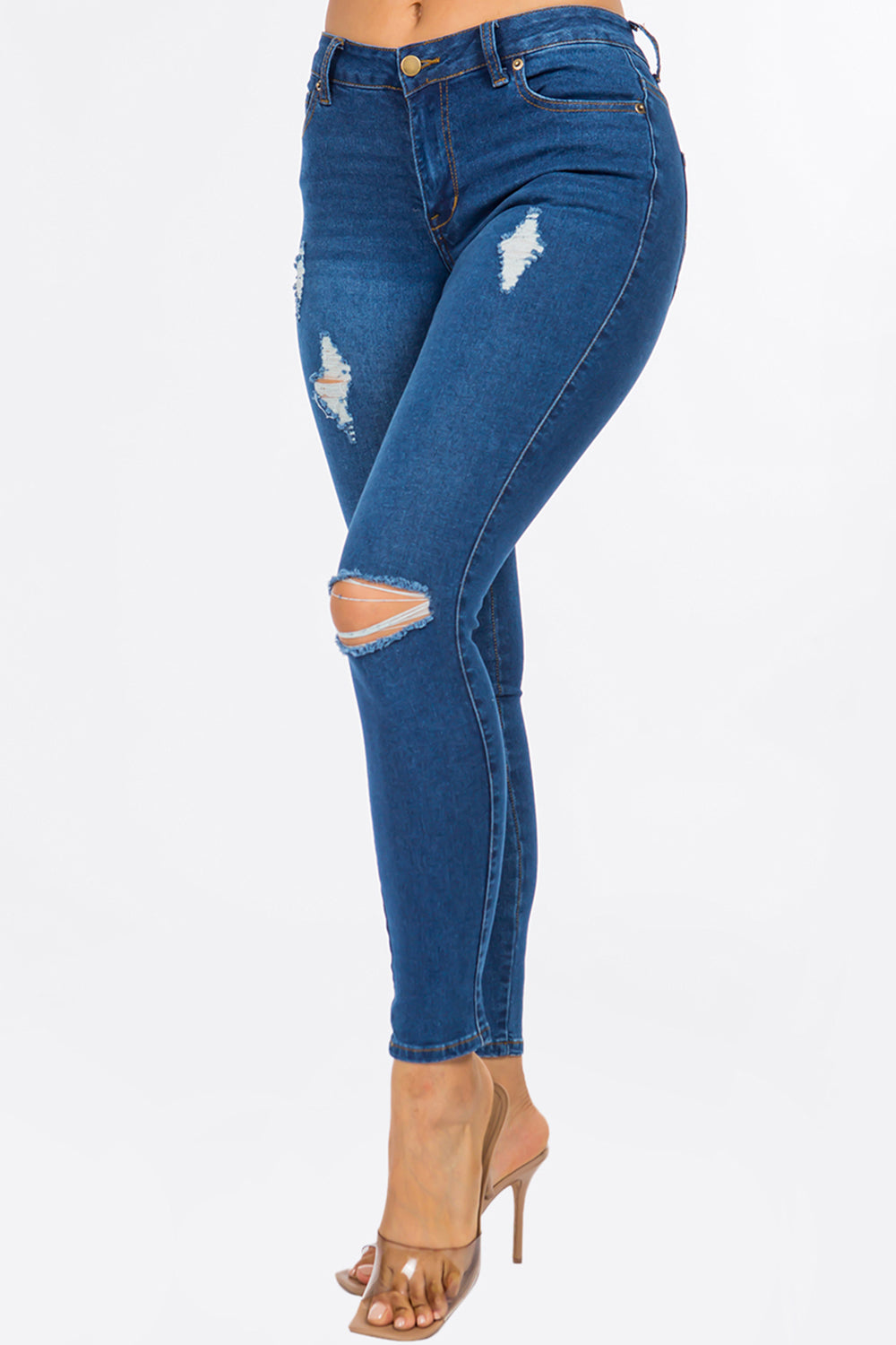 NEW Extreme Stretch Distressed Mid Rise Skinny Jean Dark YR2202