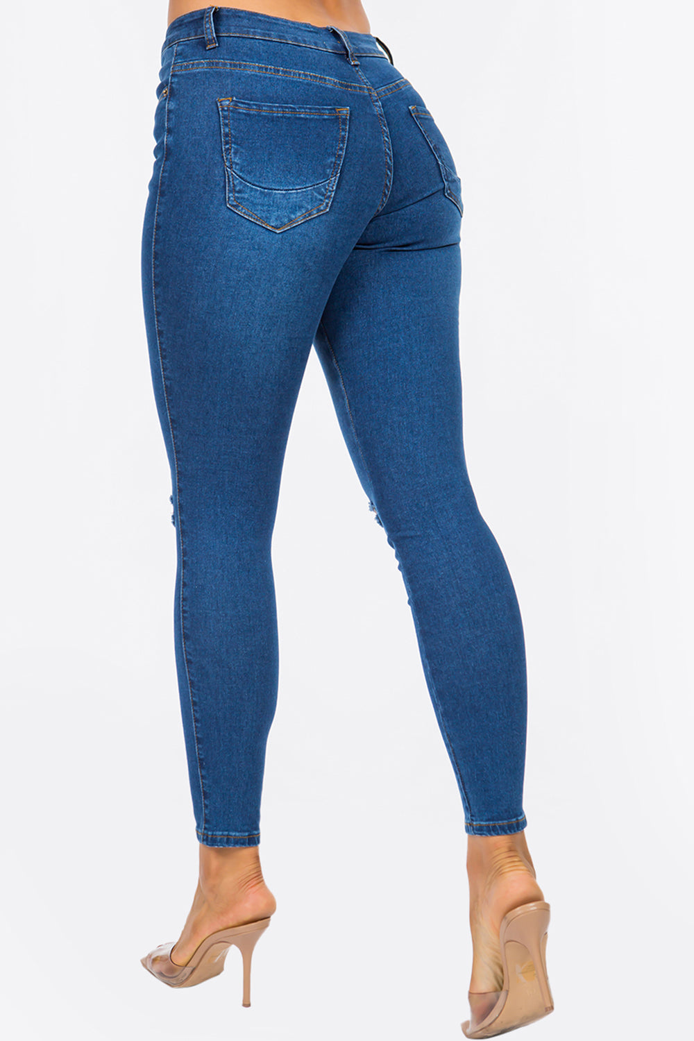 NEW Extreme Stretch Distressed Mid Rise Skinny Jean Dark YR2202