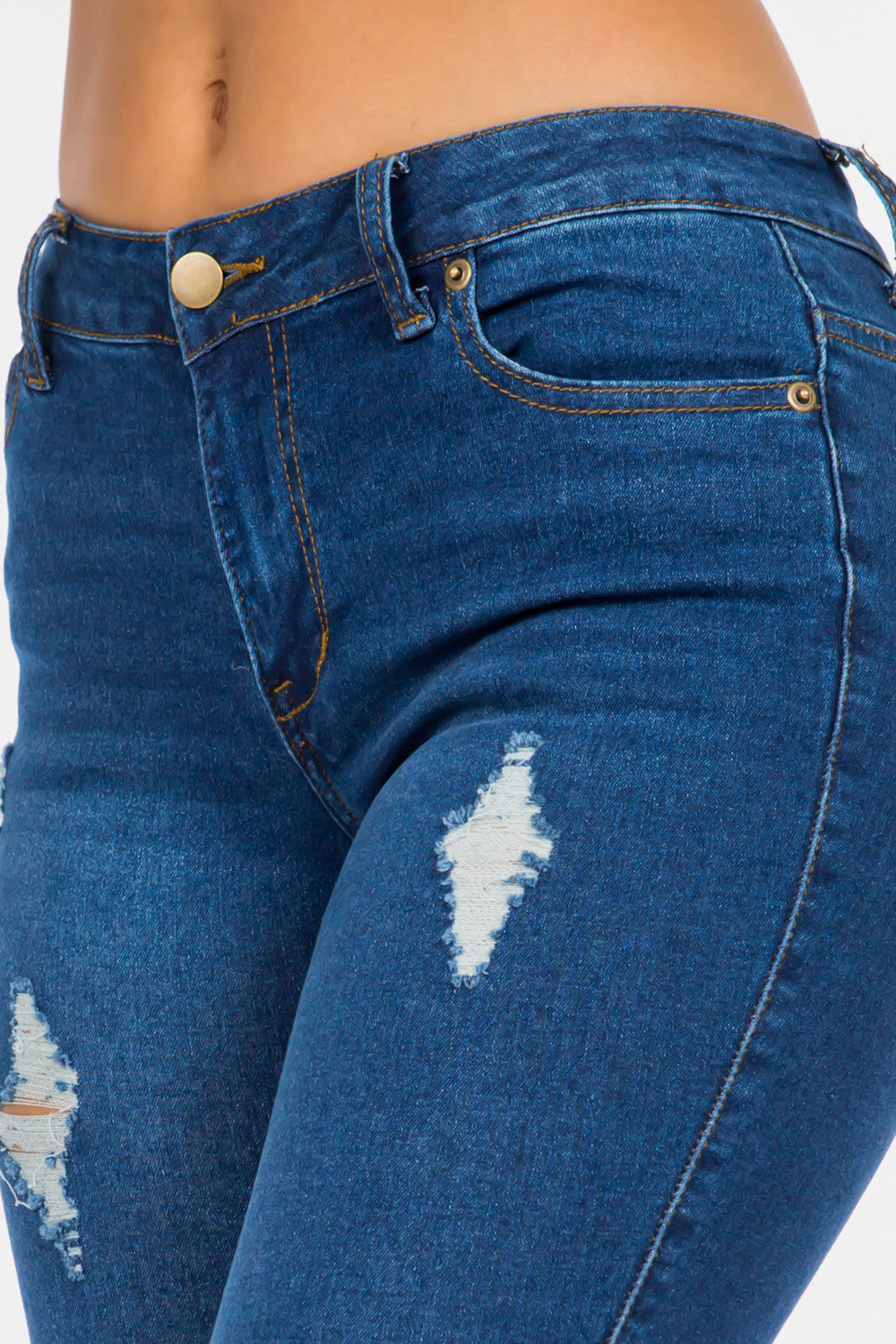 NEW Extreme Stretch Distressed Mid Rise Skinny Jean Dark YR2202