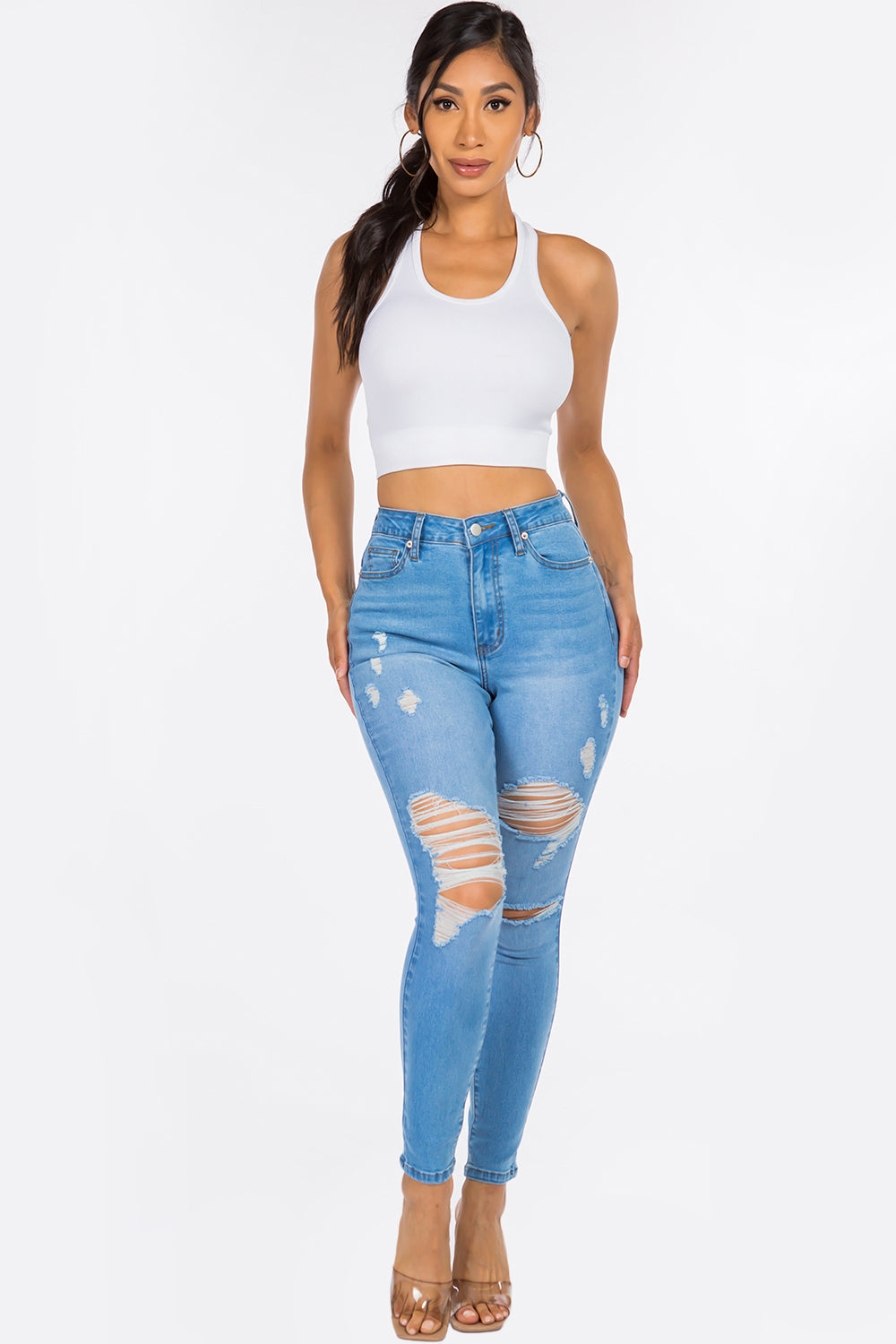 NEW Distressed High Waist Skinny Jean Medium Blue YH2211