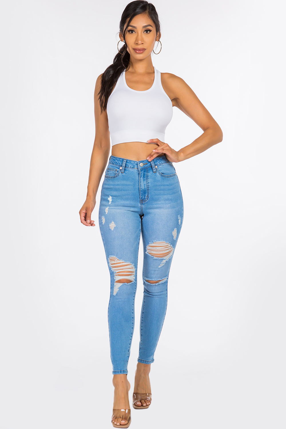 NEW Distressed High Waist Skinny Jean Medium Blue YH2211