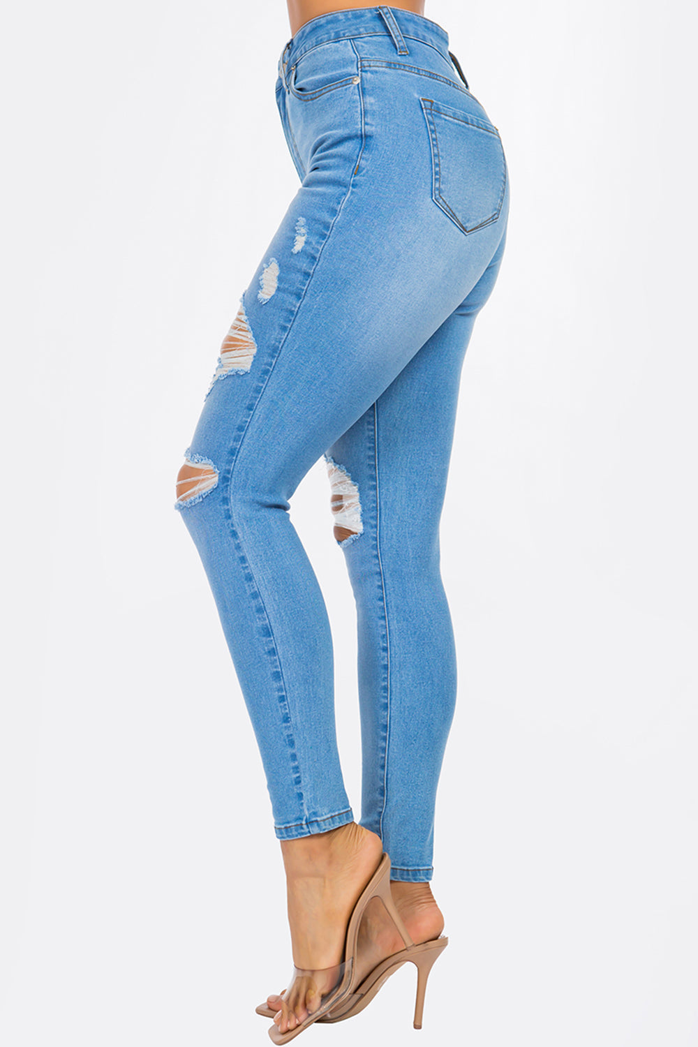 NEW Distressed High Waist Skinny Jean Medium Blue YH2211