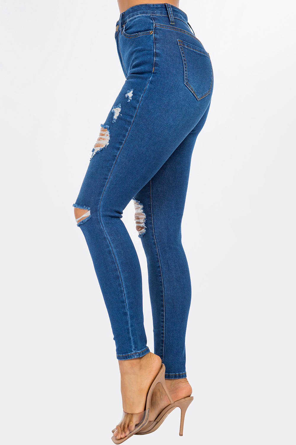 NEW Distressed High Waist Skinny Jean Medium Blue YH2211