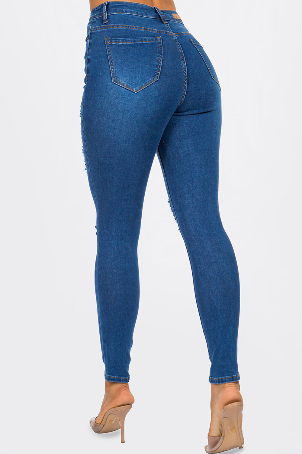 NEW Distressed High Waist Skinny Jean Medium Blue YH2211