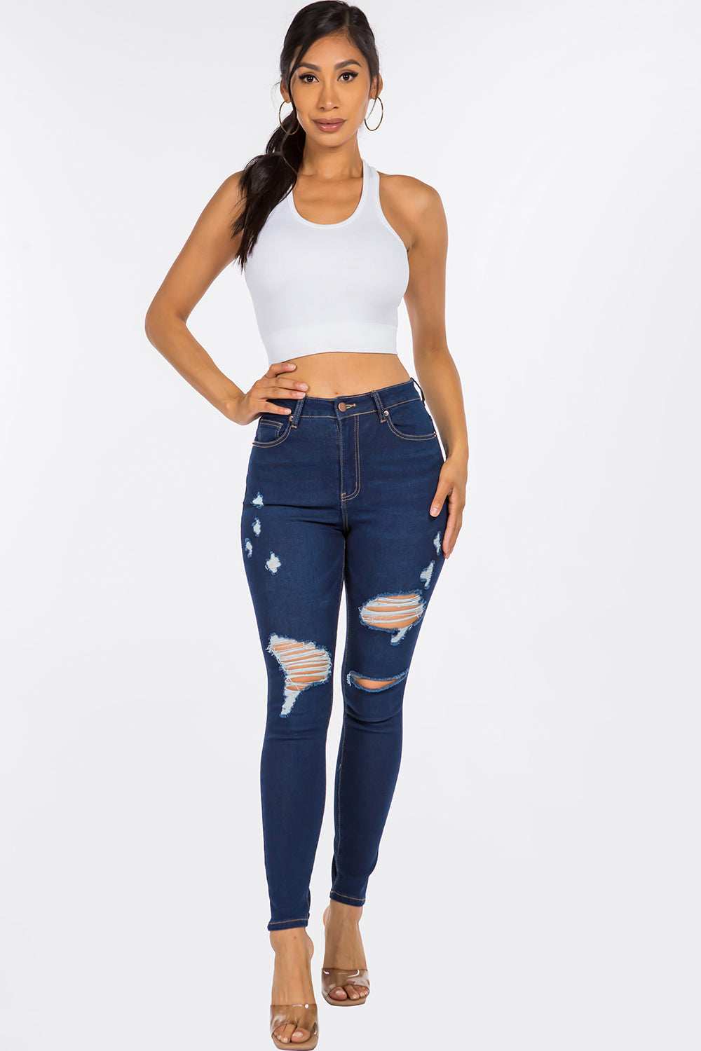 NEW Distressed High Waist Skinny Jean Medium Blue YH2211
