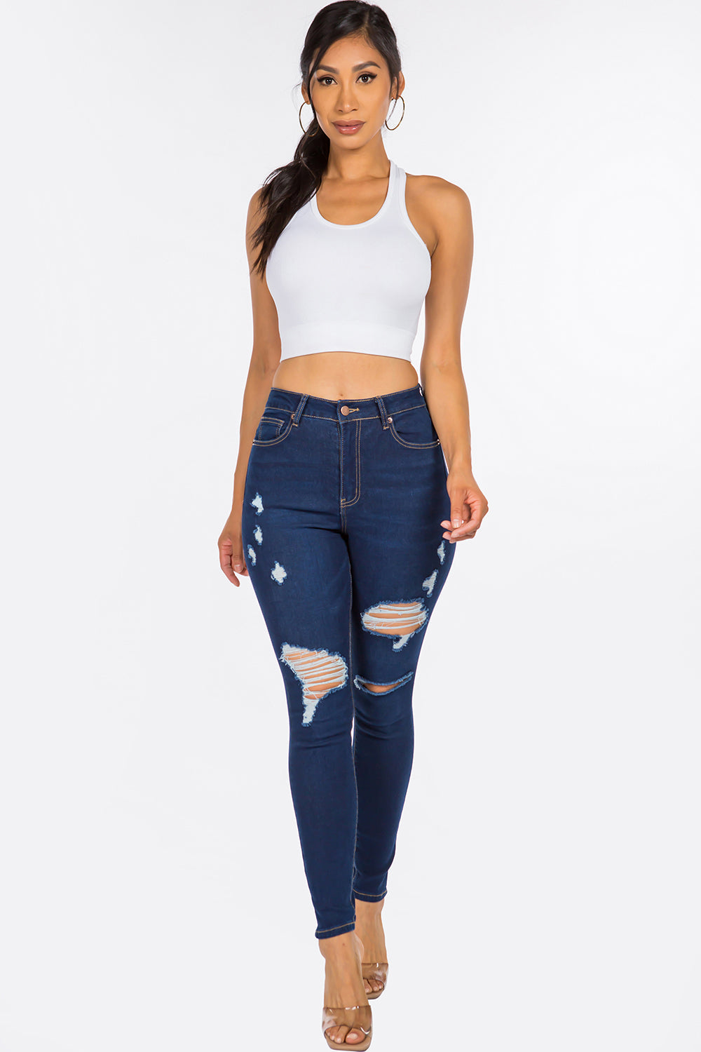 NEW Distressed High Waist Skinny Jean Medium Blue YH2211