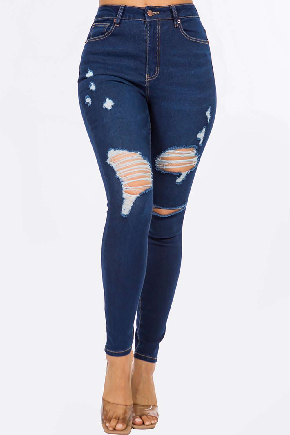 NEW Distressed High Waist Skinny Jean Medium Blue YH2211