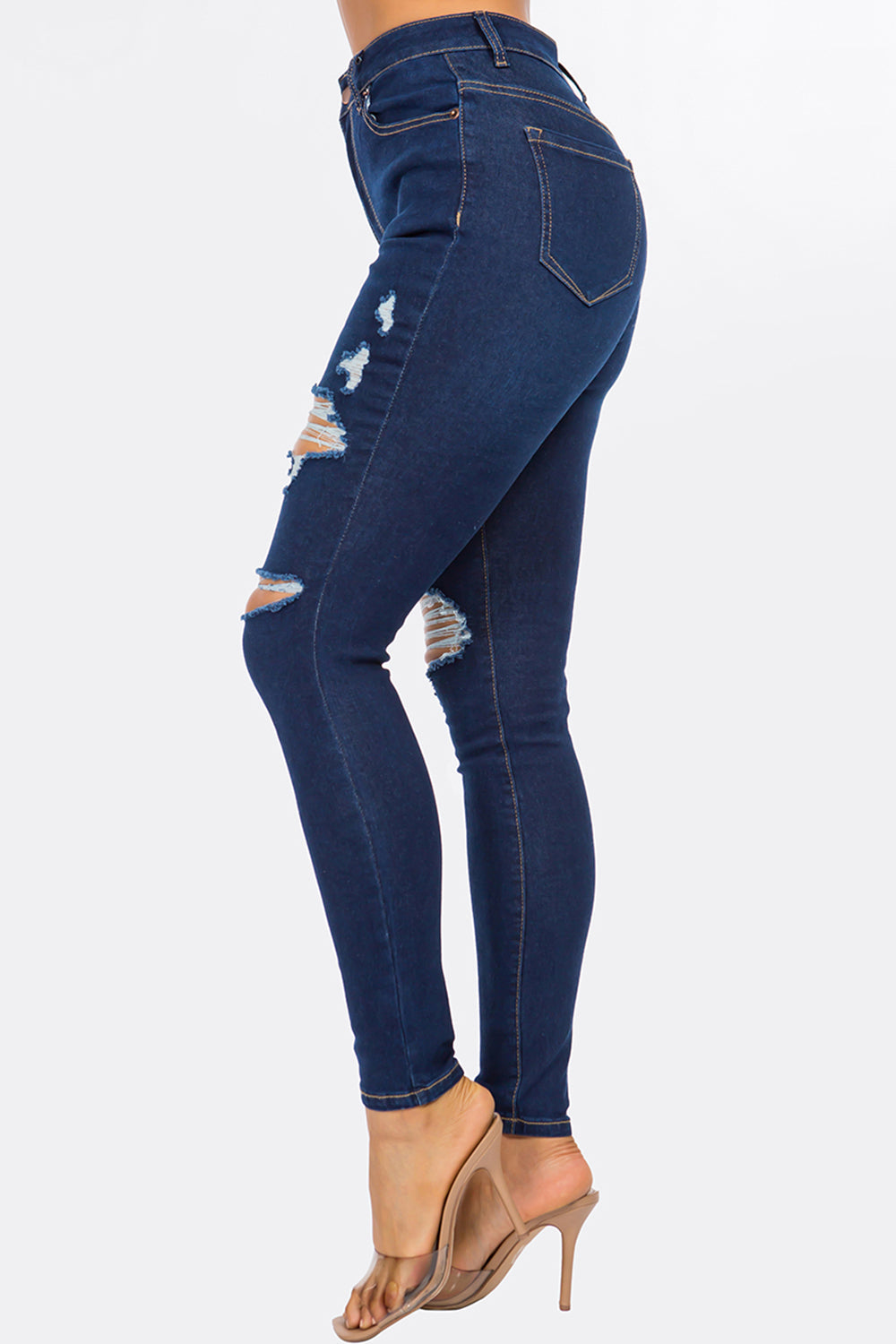 NEW Distressed High Waist Skinny Jean Medium Blue YH2211