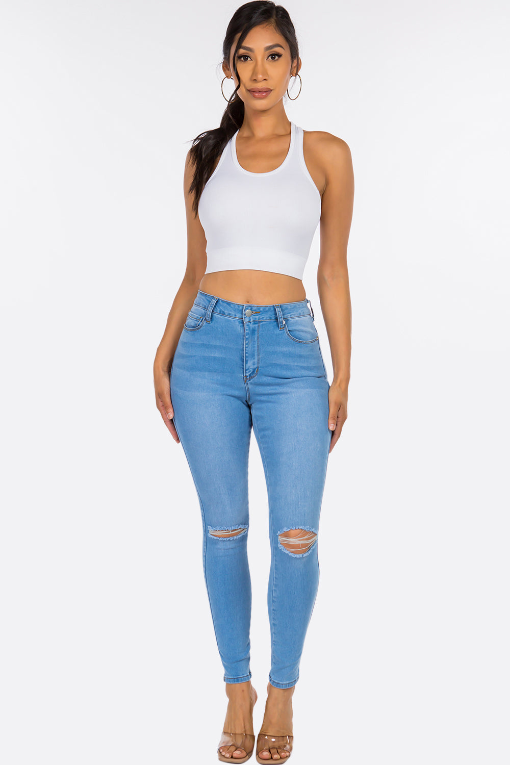 NEW Gianna Slit Knee High Rise Skinny Jeans Dark Blue WH3707