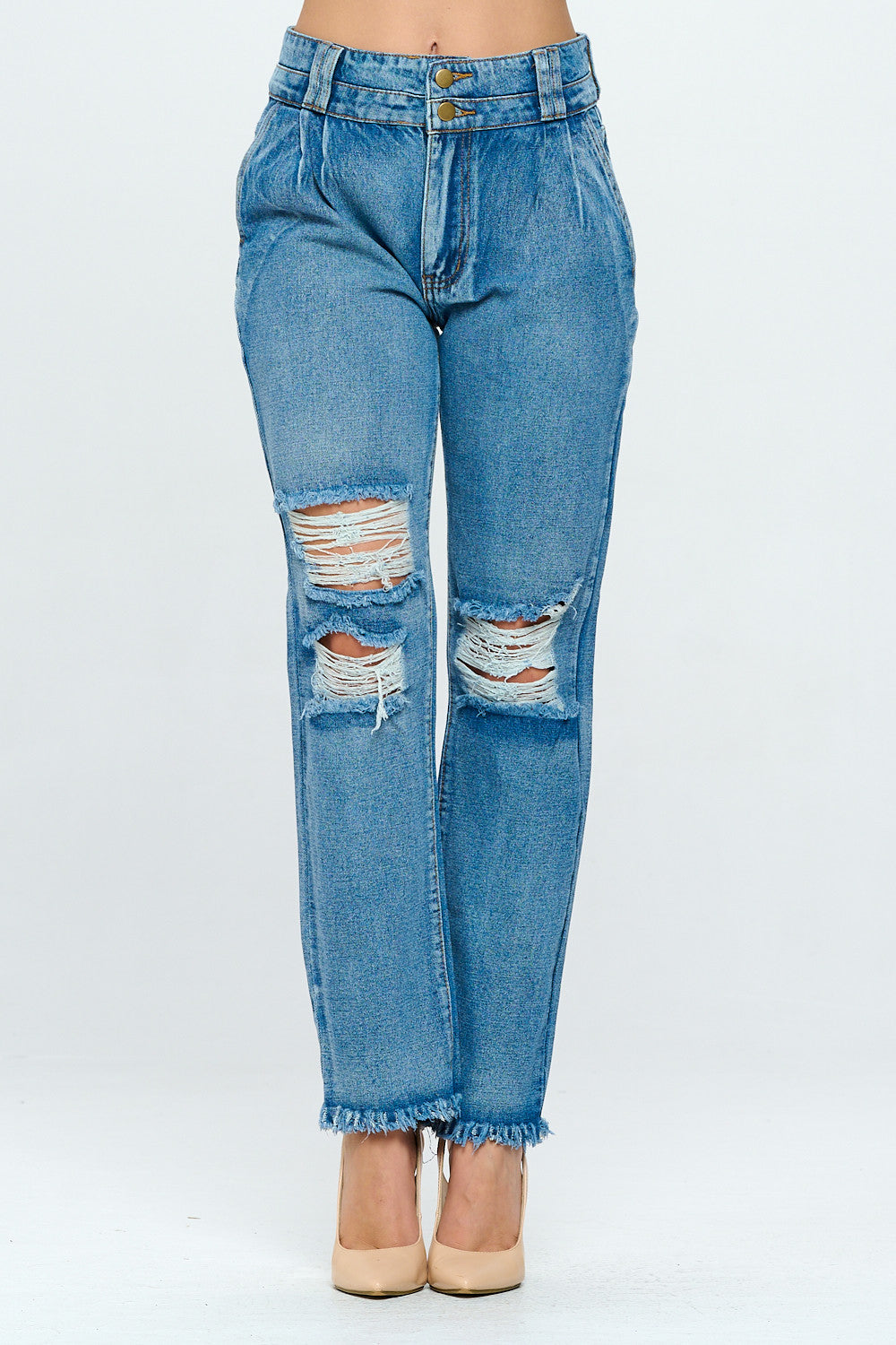 Fringed 90's High Rise Mom Jean With Double Waistband Medium DH2107