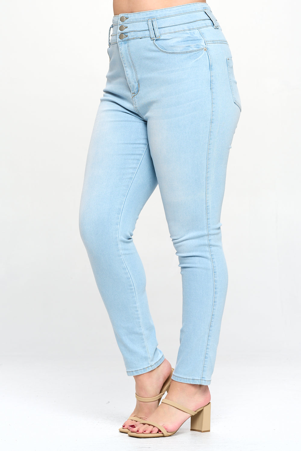 Stacked Waist Slimming High Waist Skinny Jeans Medium Blue Plus Size