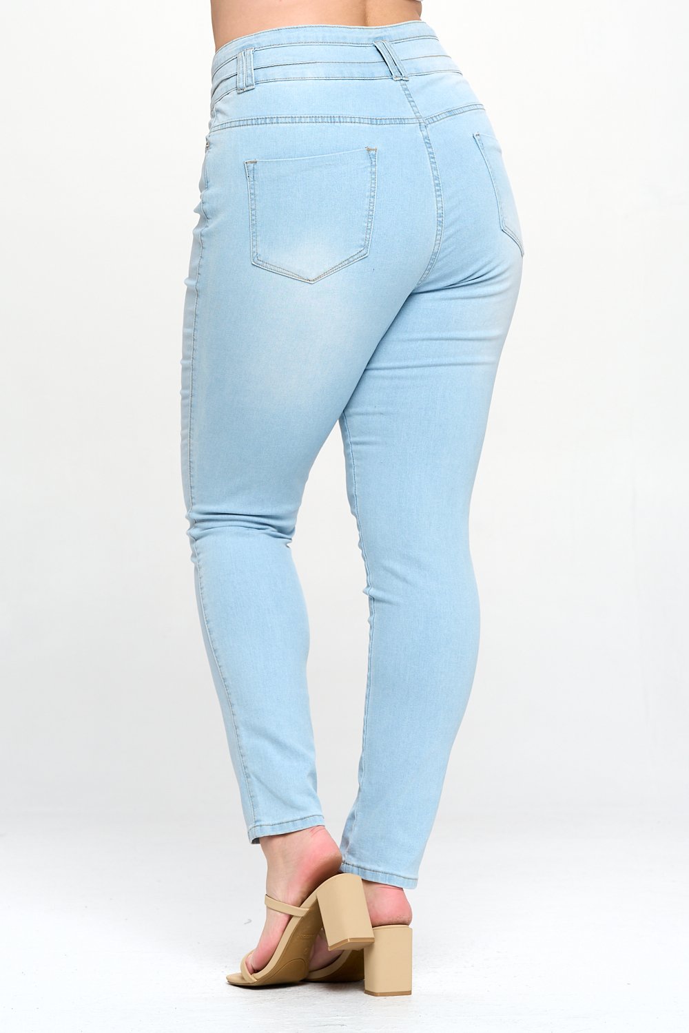 Stacked Waist Slimming High Waist Skinny Jeans Light Blue Plus Size
