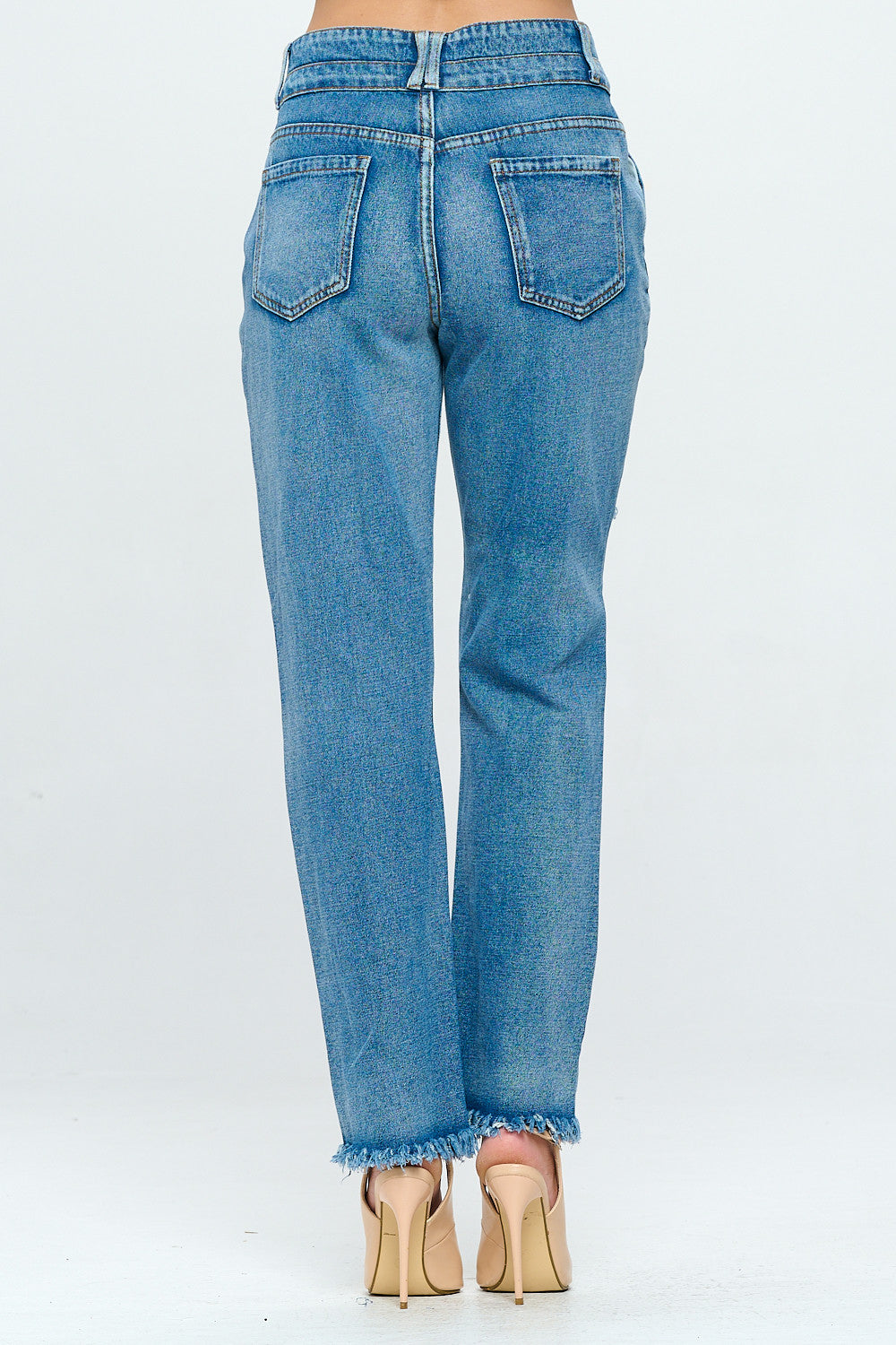 Fringed 90's High Rise Mom Jean With Double Waistband Medium DH2107