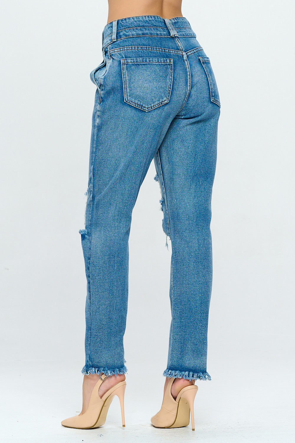 Fringed 90's High Rise Mom Jean With Double Waistband Medium DH2107
